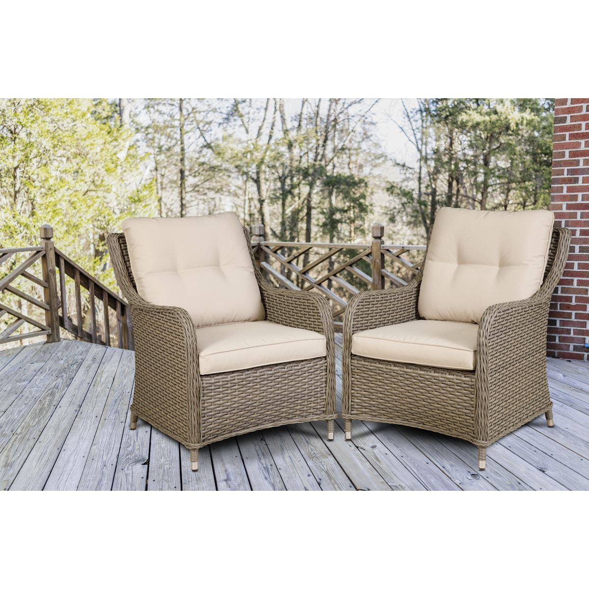 Dellonda Chester Rattan Wicker Outdoor Lounge Chairs with Cushion, Brown