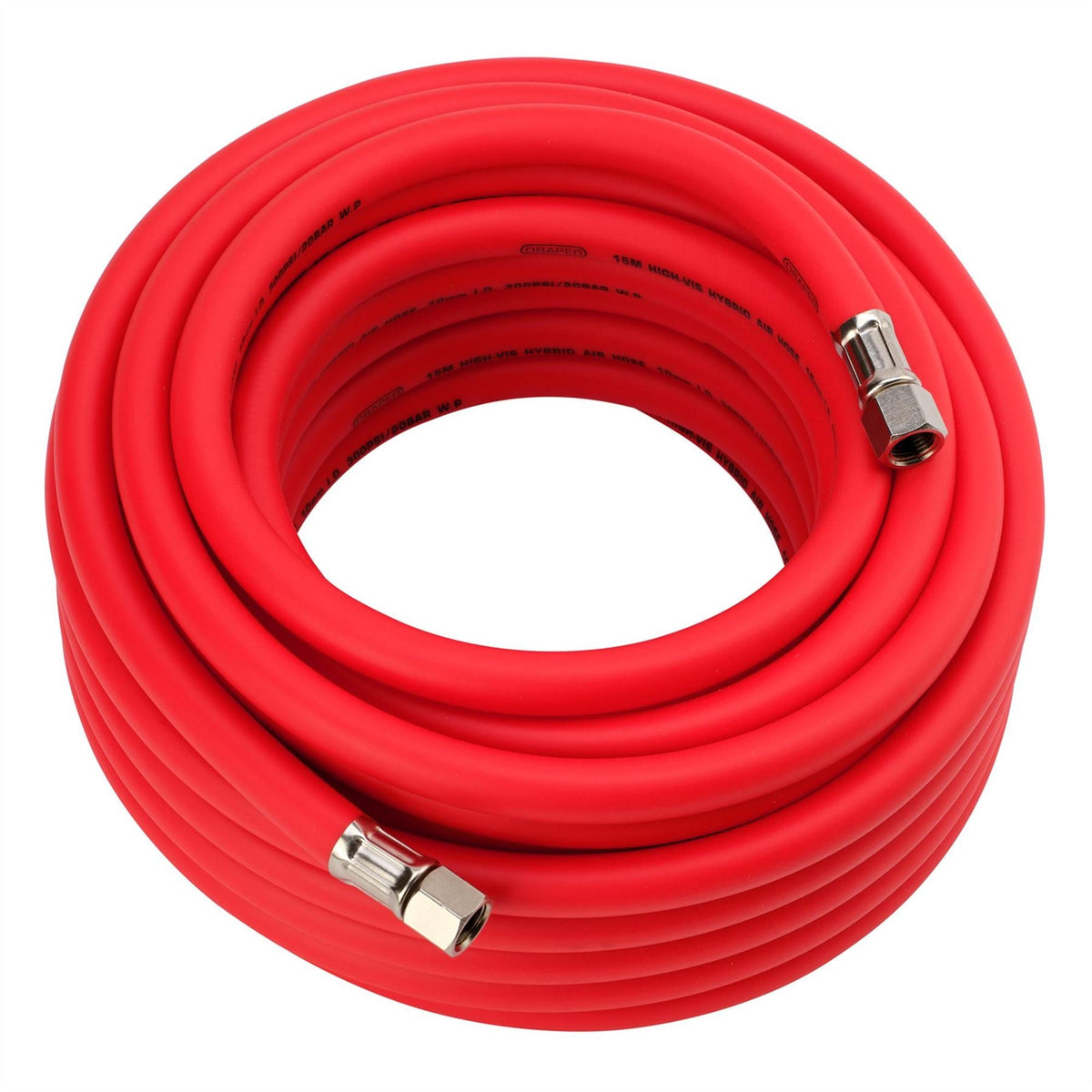 Draper High Visibility Hybrid Air Hose 15m x 10mm 1/4" BSP Red 31731  White Rose Tools