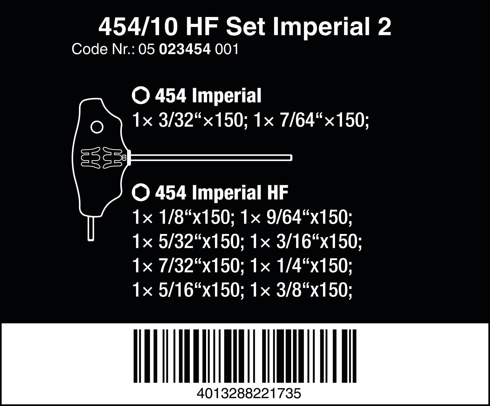 Wera Screwdriver Set T-Handle Hex Plus with Holding Function Metal Rack 10 Piece 454/10 HF Set Imperial 2 