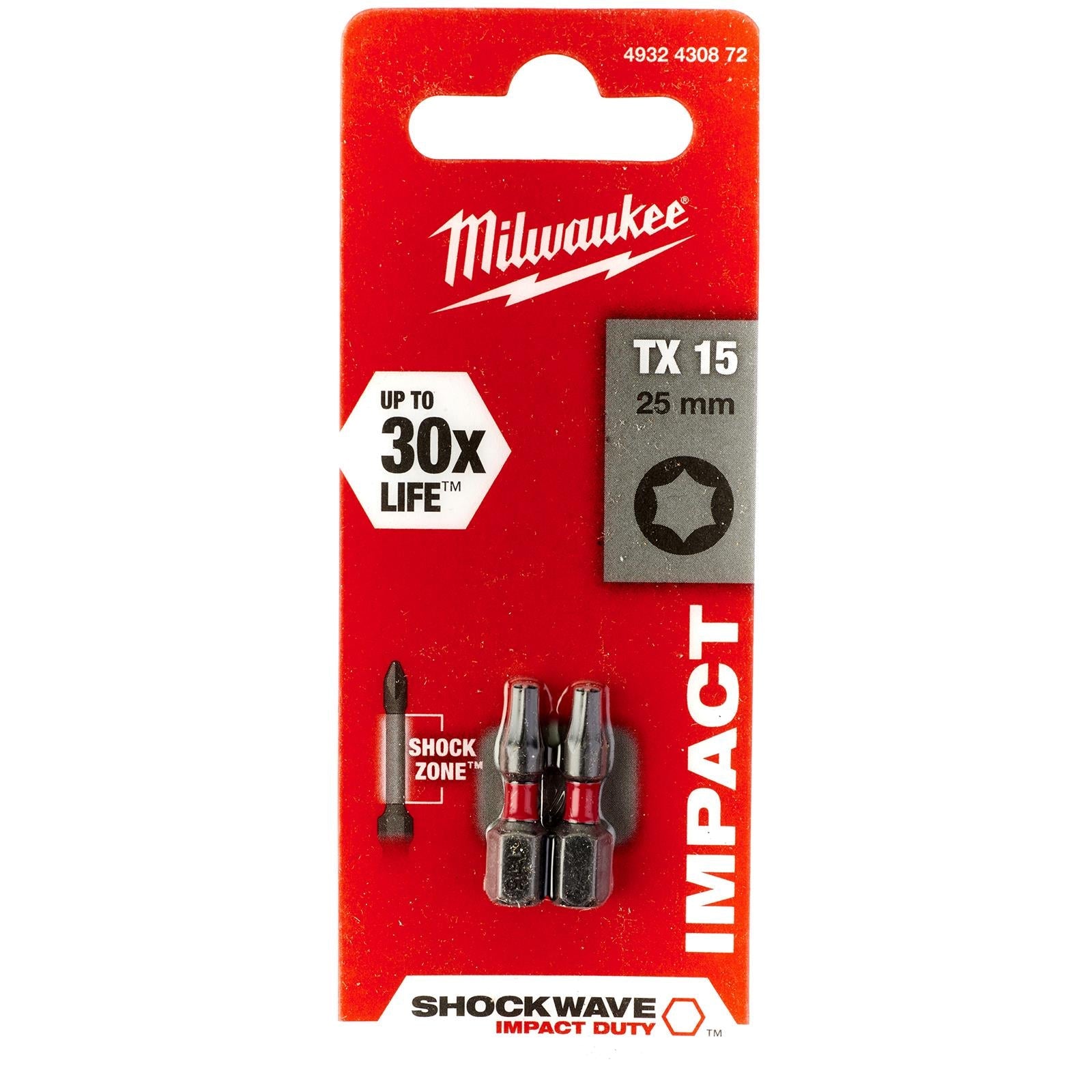Milwaukee Screwdriver Bits Shockwave Impact Duty PH PZ TX HEX SL Blister Packed 