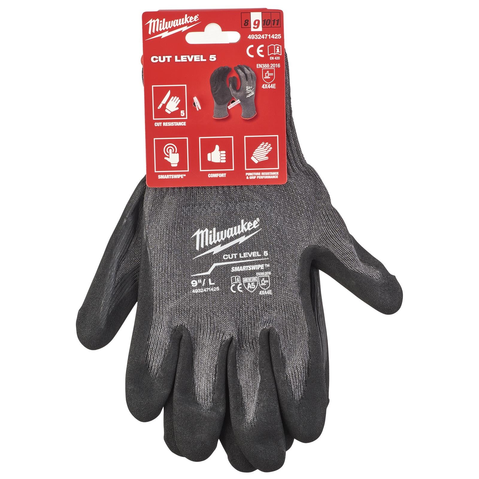 Milwaukee Safety Gloves Cut Level 5/E Dipped Glove Size 9 / L Large