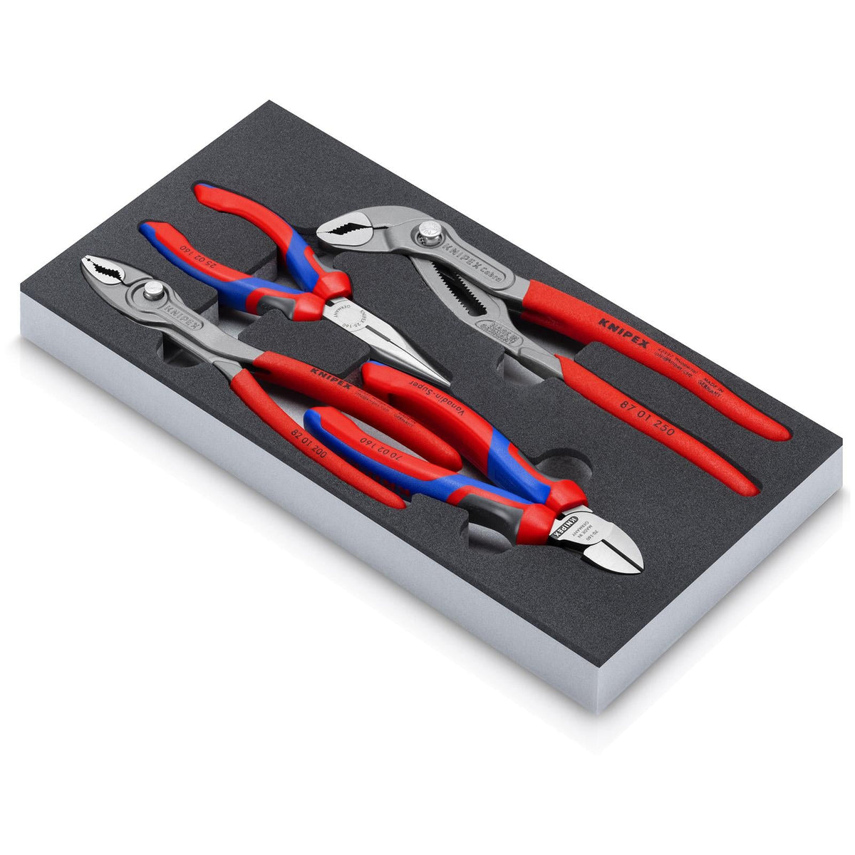 KNIPEX Pliers Set Basic II 4 Pieces in Foam Tray Cobra TwinGrips Side Cutters 00 20 01 V25  White Rose Tools