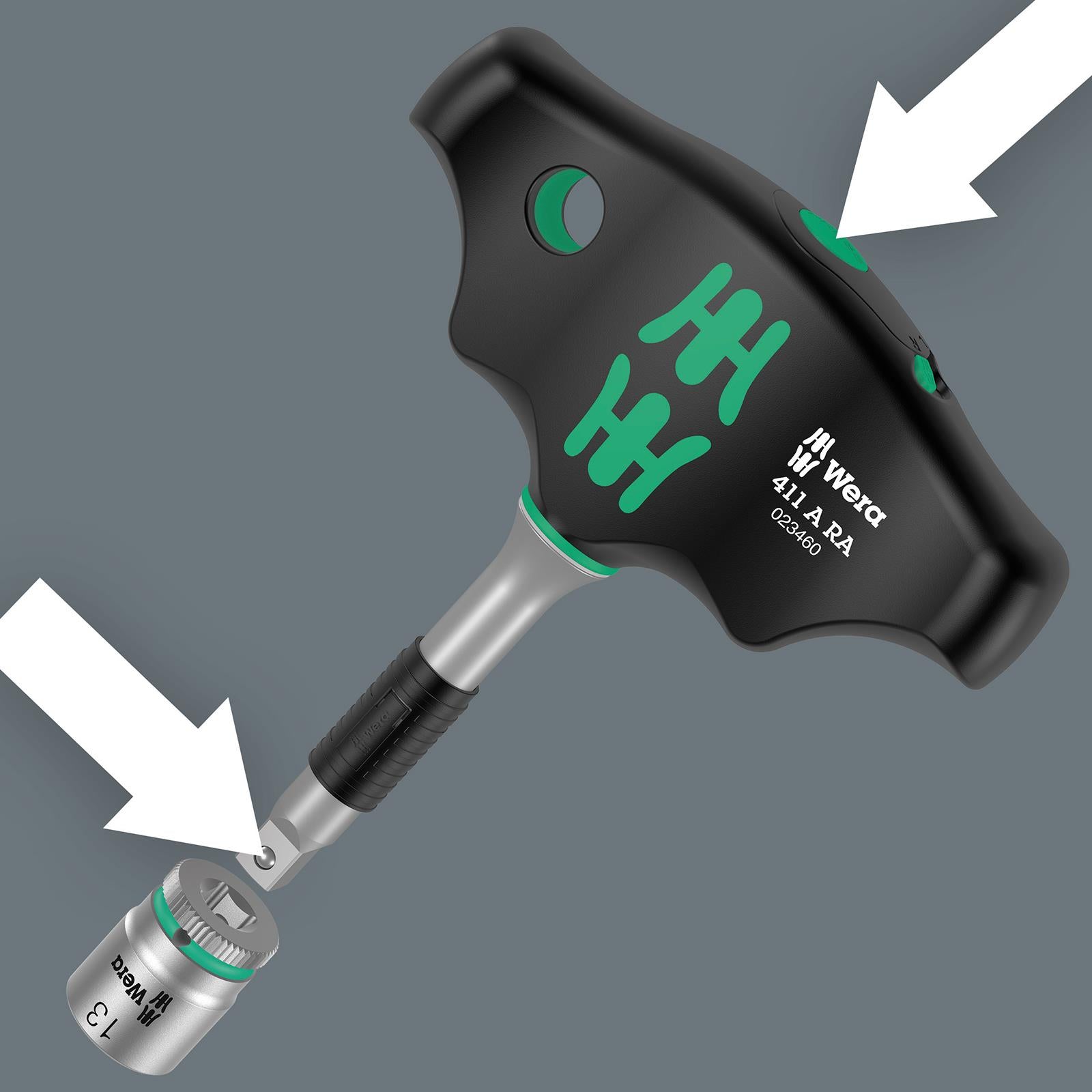 Wera T-Handle Adaptor Screwdriver 1/4" Drive with Ratchet Function 411 A RA