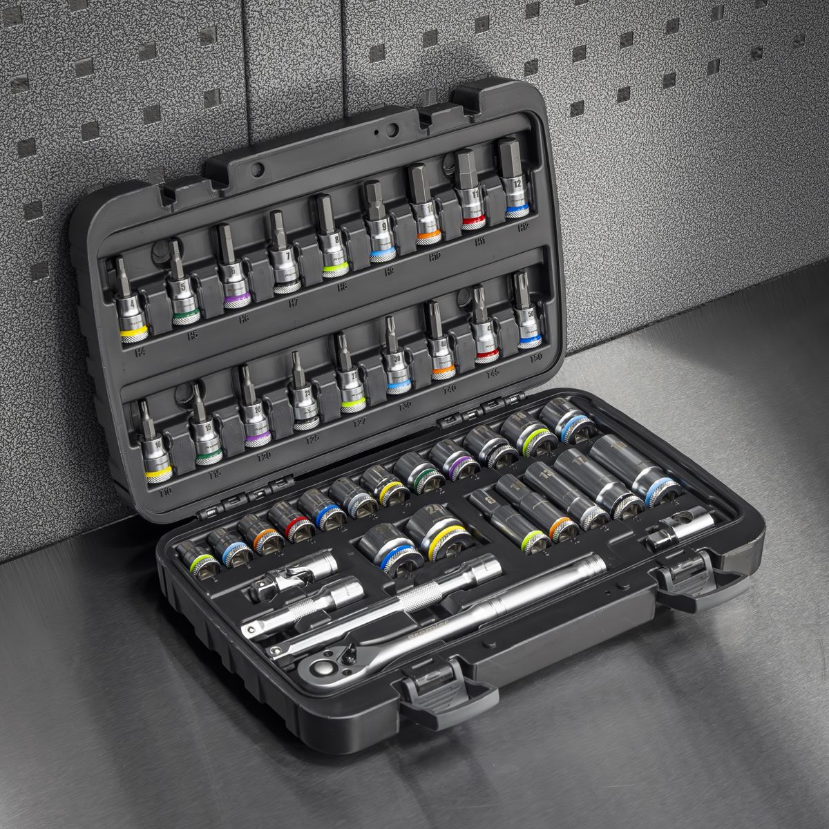 Sealey Premier Socket & Socket Bit Set 3/8"Sq Drive 42pc  White Rose Tools