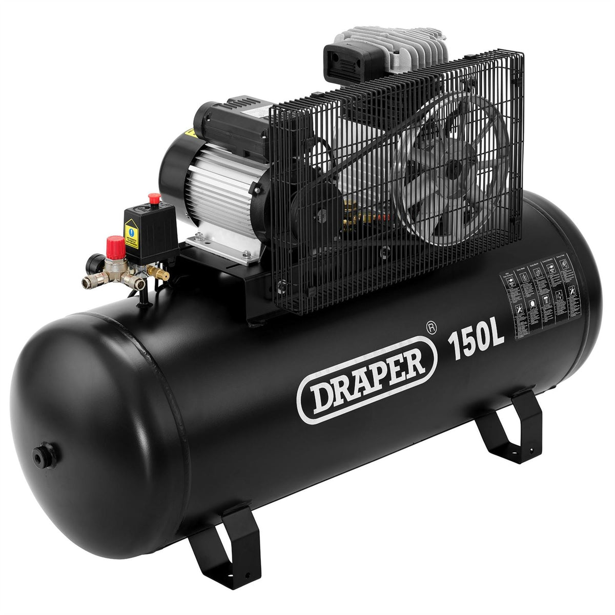 Draper 230V 150L Stationary Belt-Driven Air Compressor 2.2kW/3HP 55304  White Rose Tools