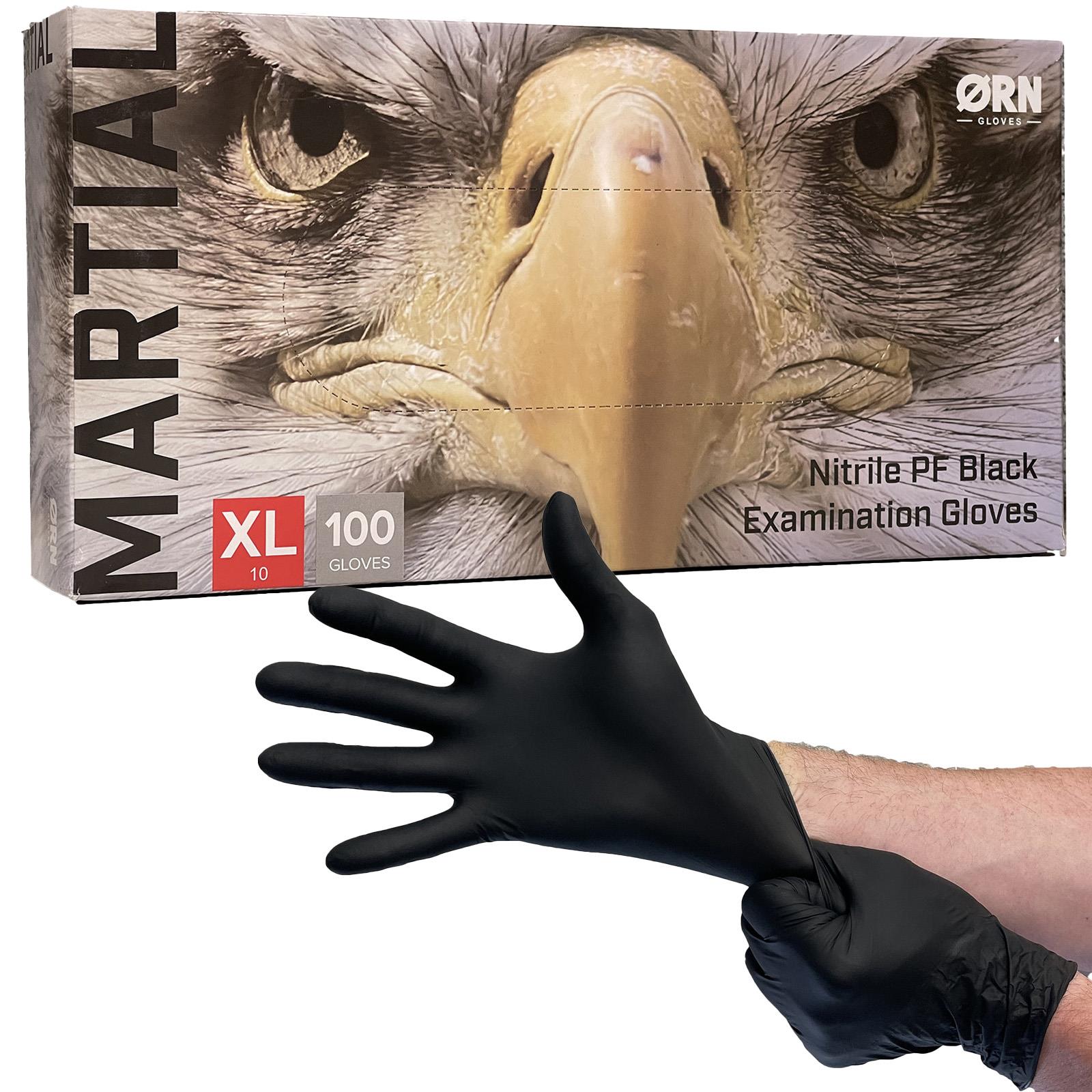 ORN Nitrile Disposable Gloves Martial Black Powder Latex Free 100 Box - Choose Size