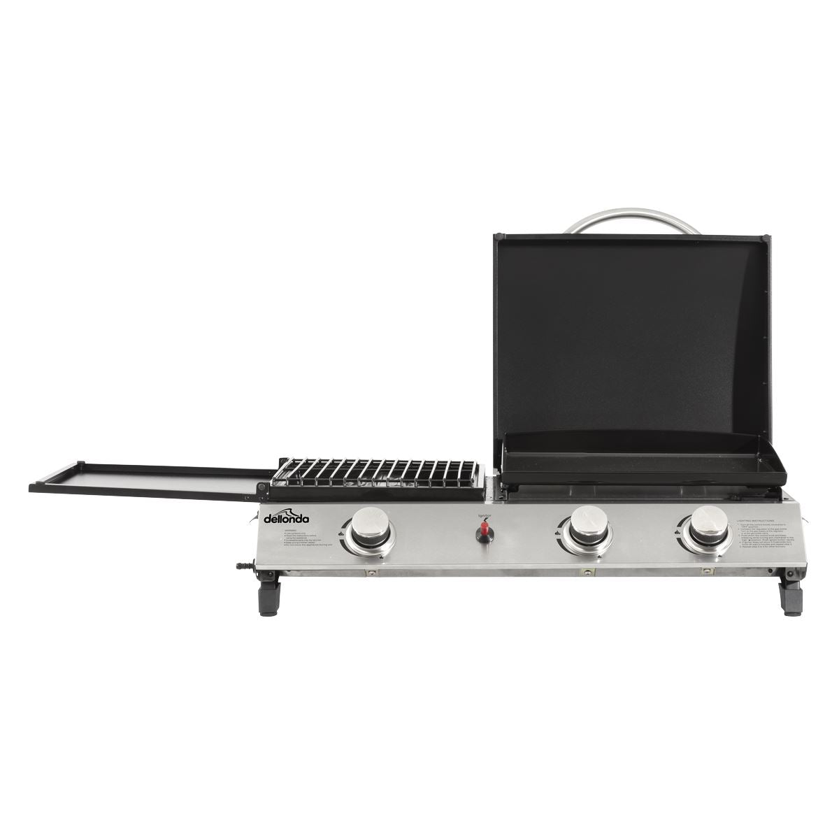 Dellonda 3 Burner Portable Gas Plancha/Grill 8.5kW BBQ Griddle, Stainless Steel