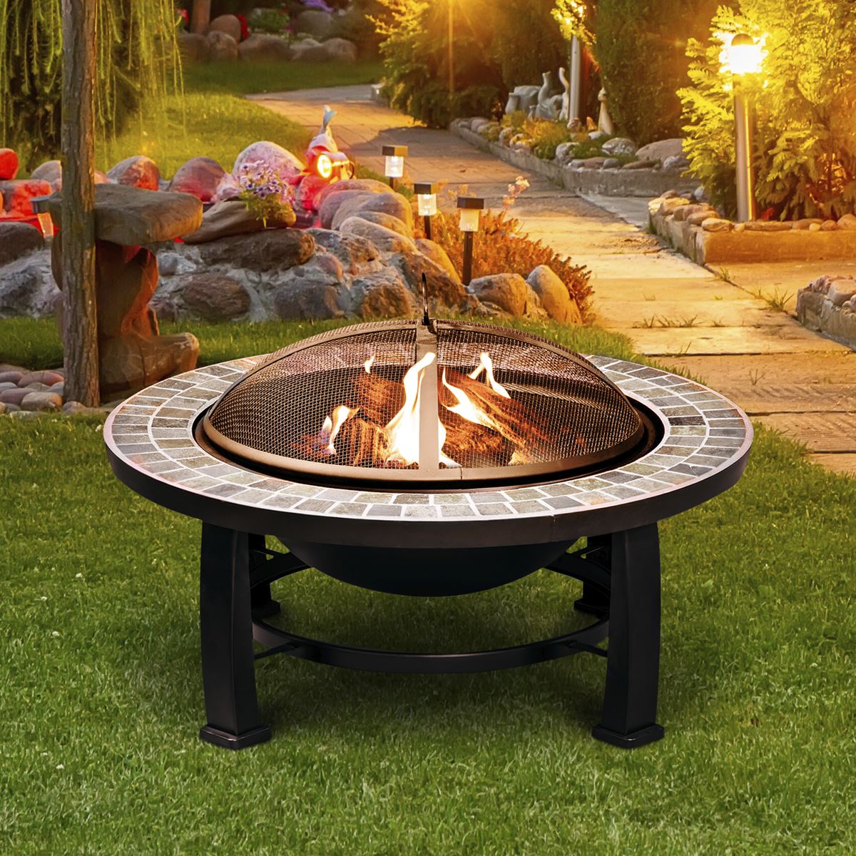 Dellonda 30" Deluxe Traditional Style Fire Pit/Fireplace/Outdoor Heater - Slate