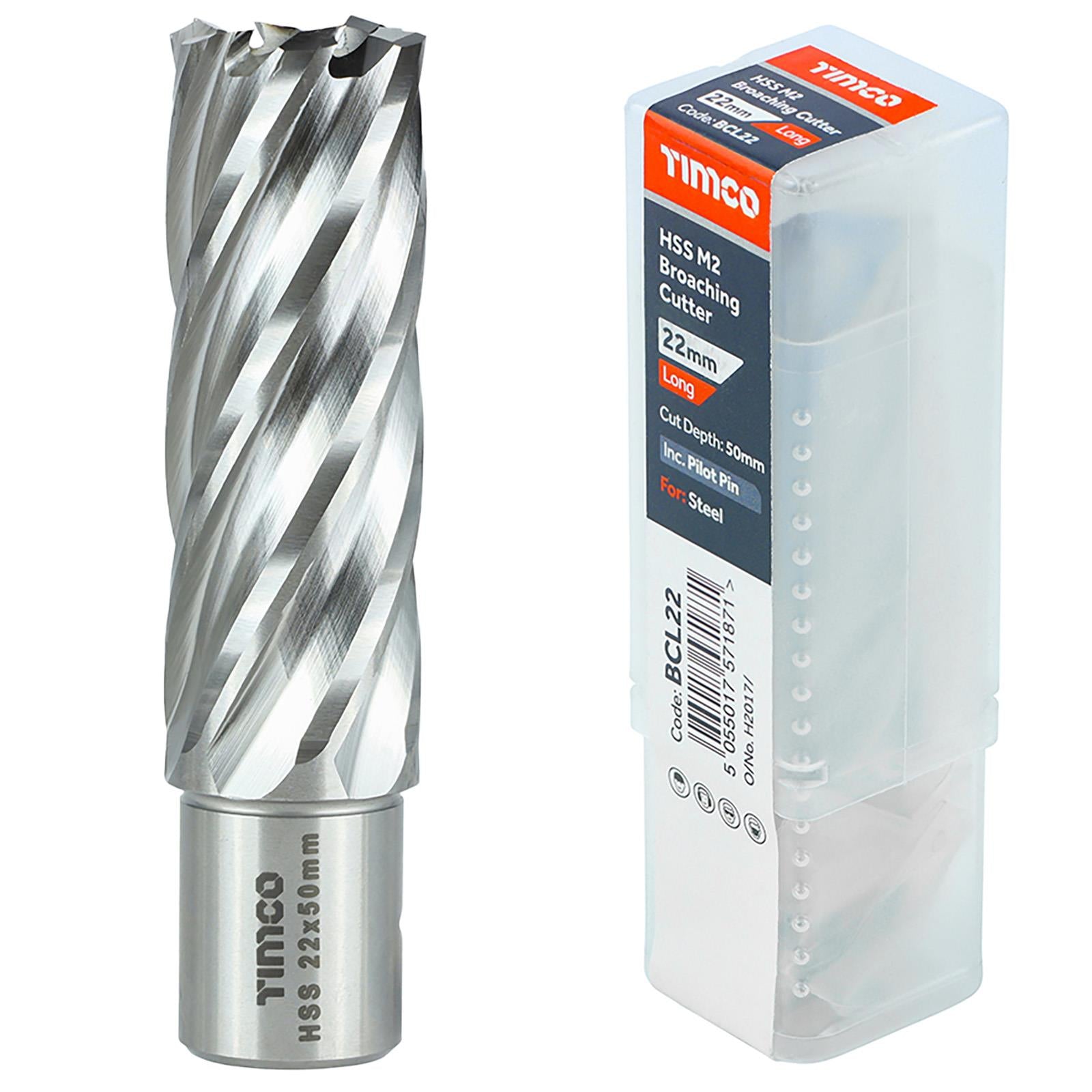 TIMCO Broaching Cutters M2 HSS Steel Mag Drill Bit and Replacement Pilot Pins - Choose Size