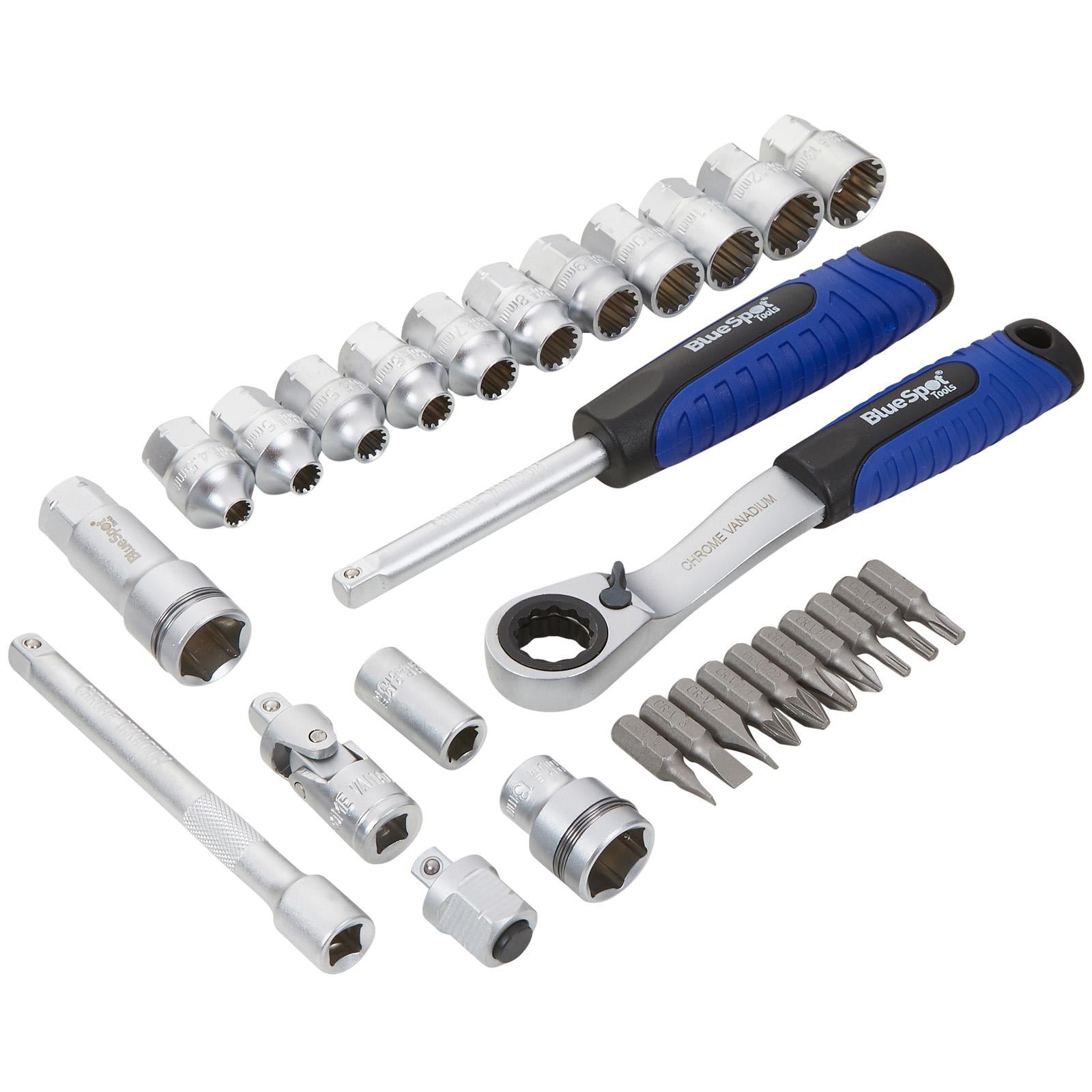 BlueSpot Go Through Multi Fit Socket Set 1/4" Drive 4.5-13mm 29 Piece