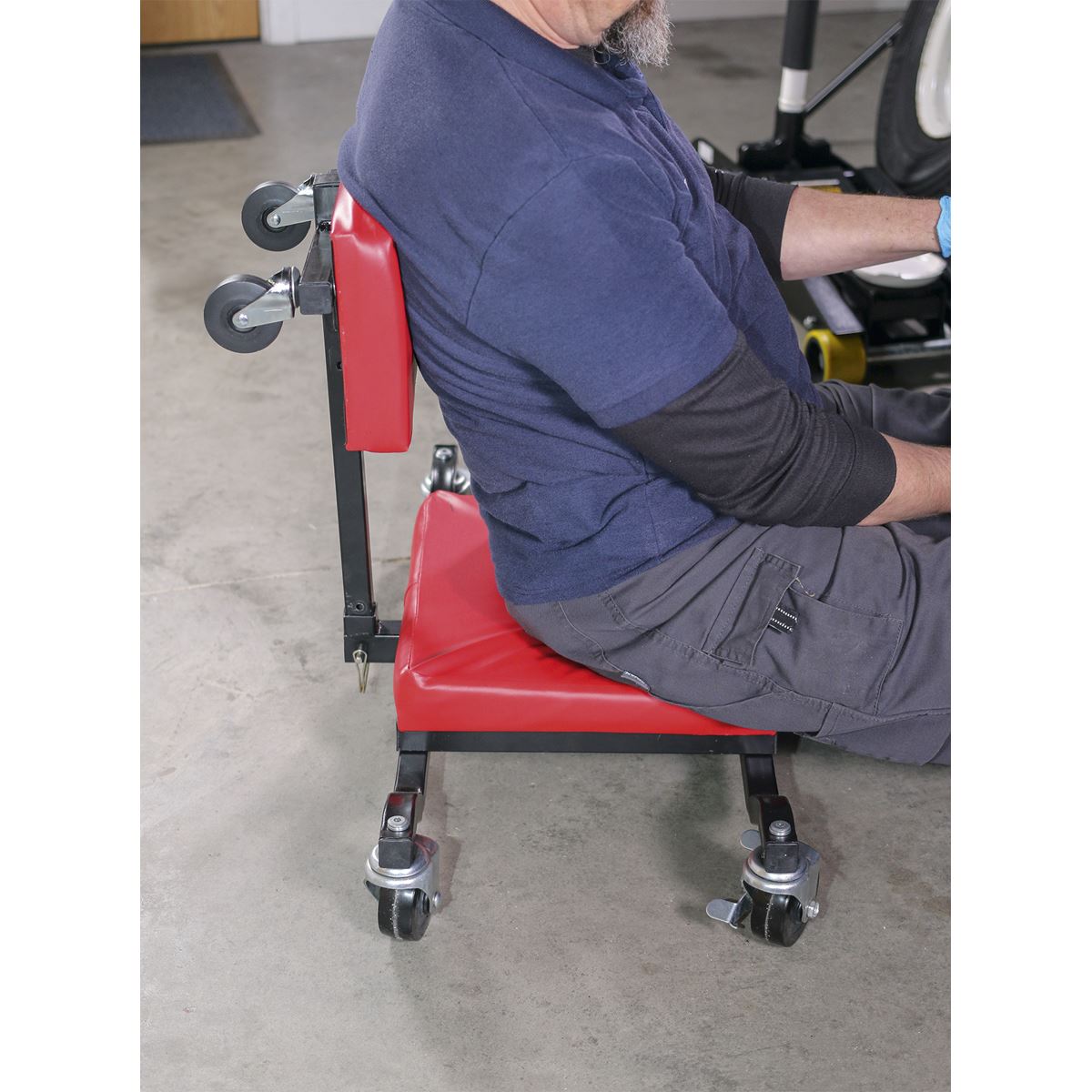 Sealey Low Level Creeper Seat and Kneeler 150kg Capacity Mechanics Under Car Crawler