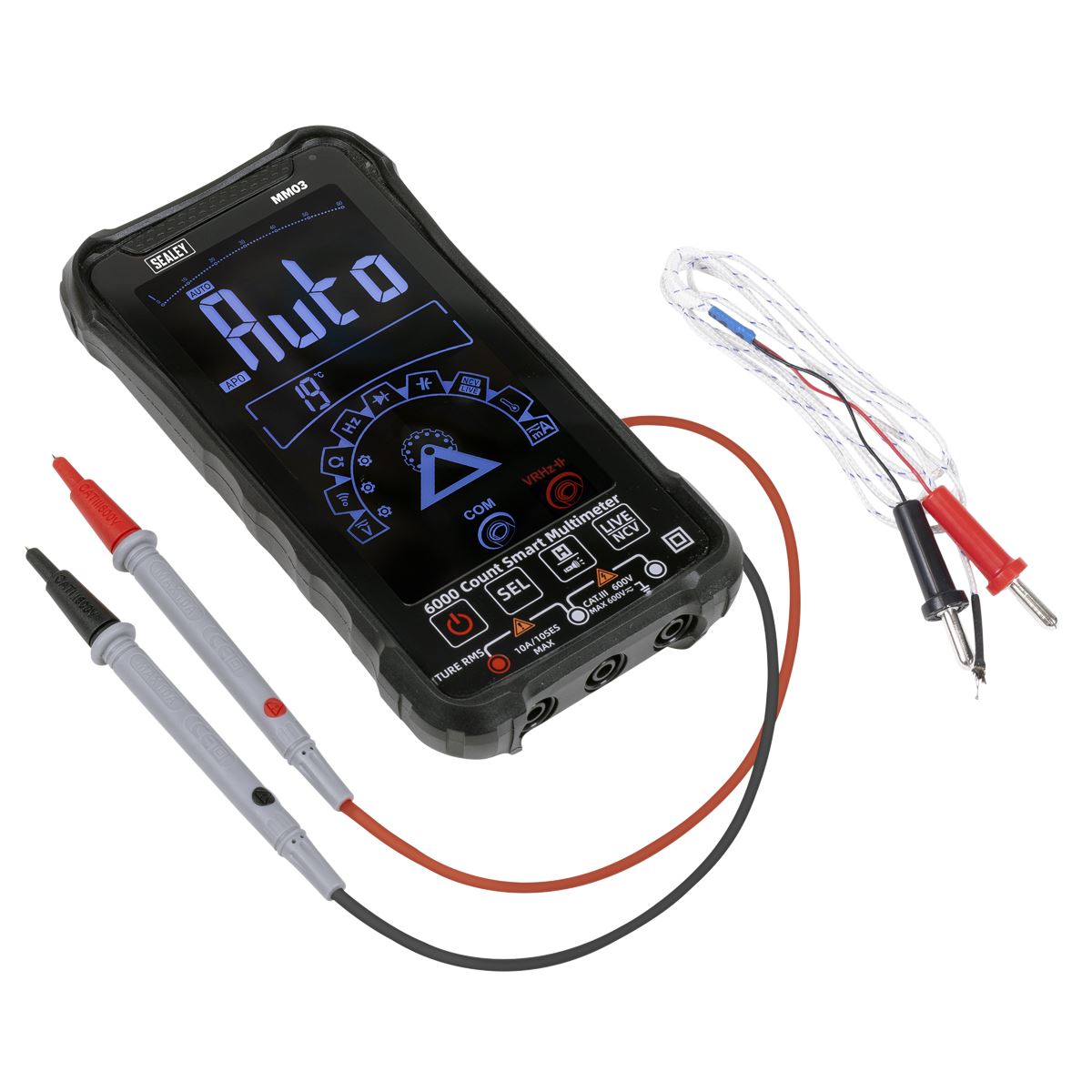 Sealey Touchscreen Rechargeable Auto-Ranging Digital Smart Multimeter 10-Function  White Rose Tools