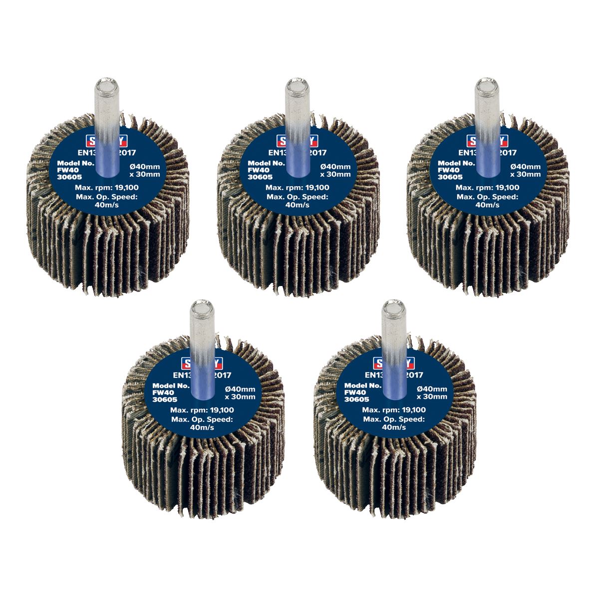 Sealey Abrasive Flap Wheel Ø40 x 30mm 60Grit Ø6mm Shaft - Pack of 5 