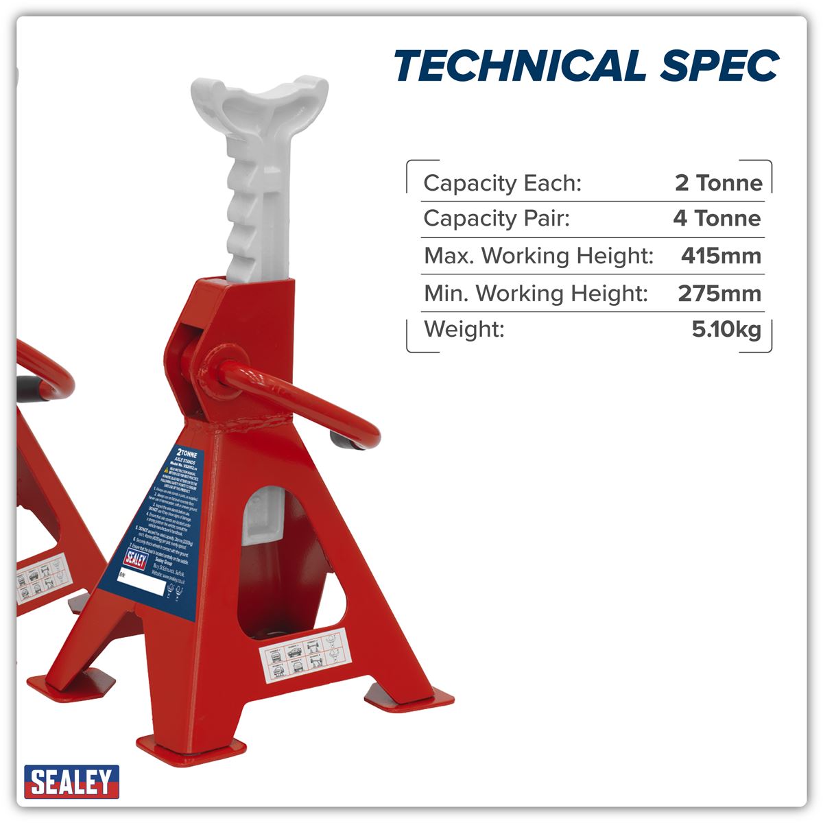 Sealey Ratchet Type Axle Stands (Pair) 2 Tonne Capacity per Stand