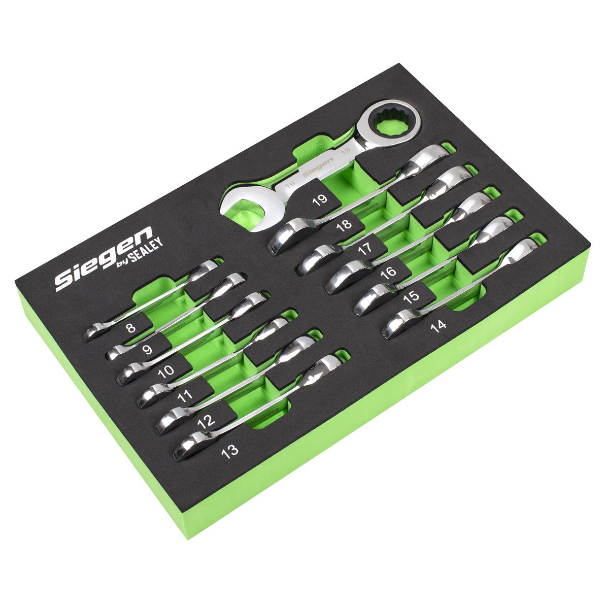 Siegen by Sealey Stubby Combination Ratchet Spanner Set in EVA Foam Tray 12pc 