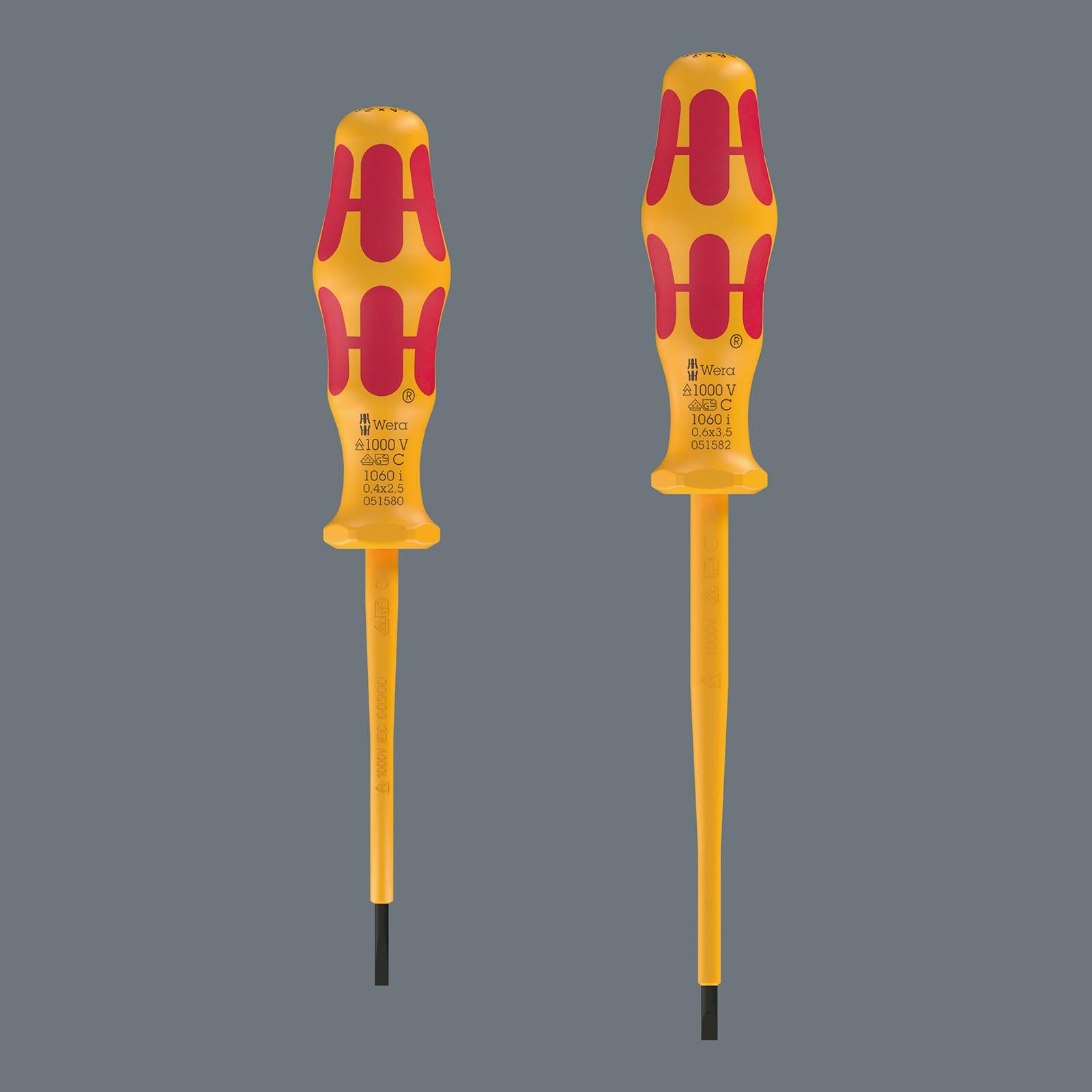 2 Wera VDE screwdrivers in yellow and red