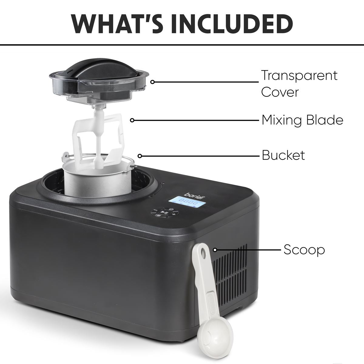 Baridi Automatic Churning Ice Cream Machine 1.5L - Black  White Rose Tools