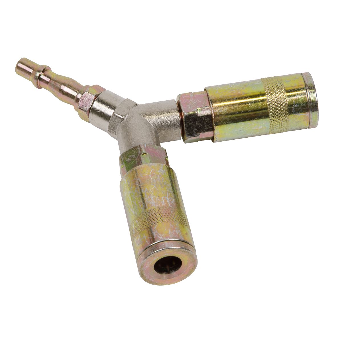 Sealey 1/4" BSP Twin Quick Coupler Y Adaptor Air Line Fitting Connector Splitter 