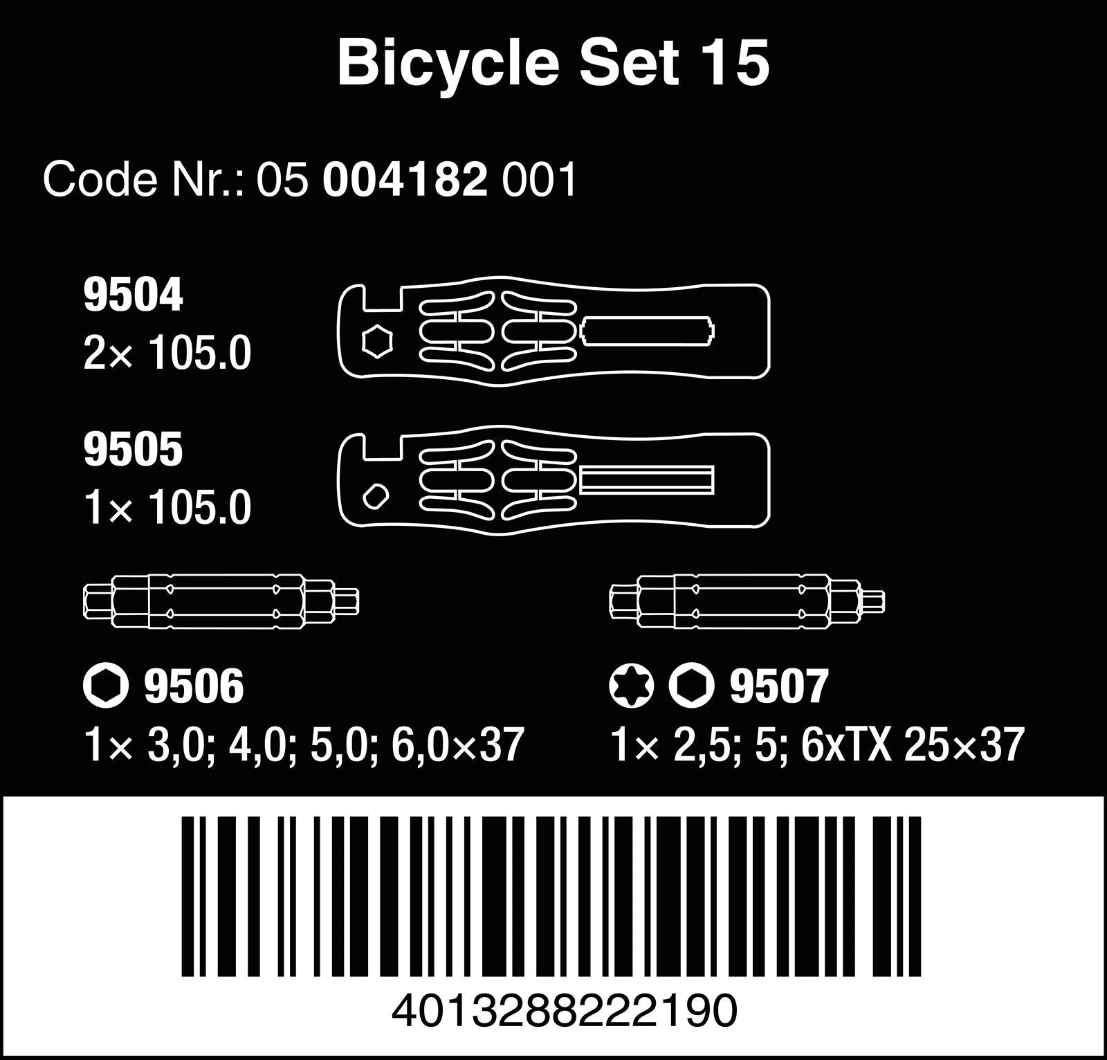 Wera Bicycle Set 15 Tyre Levers Screwdriver Hex Torx 15 Pieces 