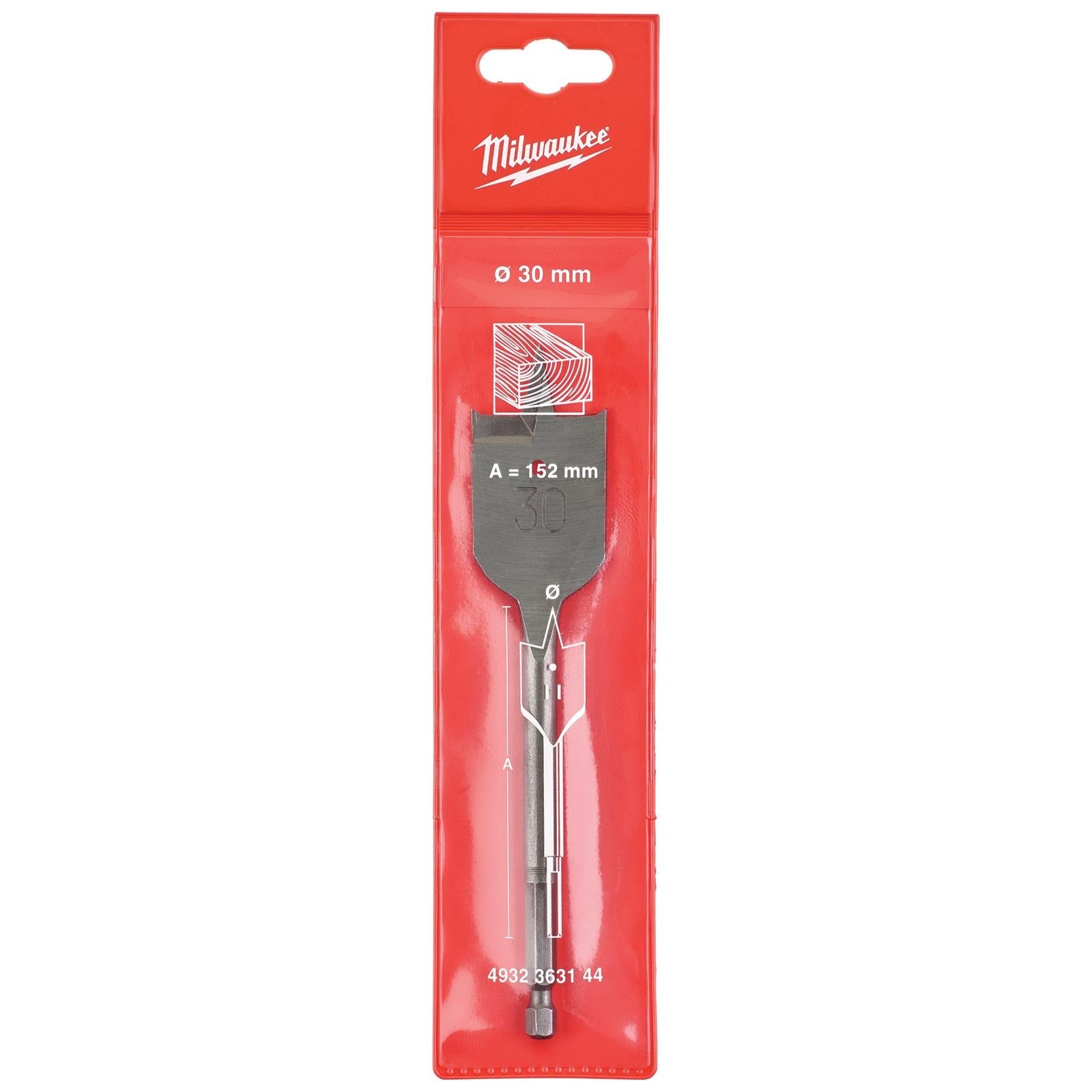 Milwaukee Flat Wood Boring Drill Bits 152mm Length 1/4" Hex Shank 