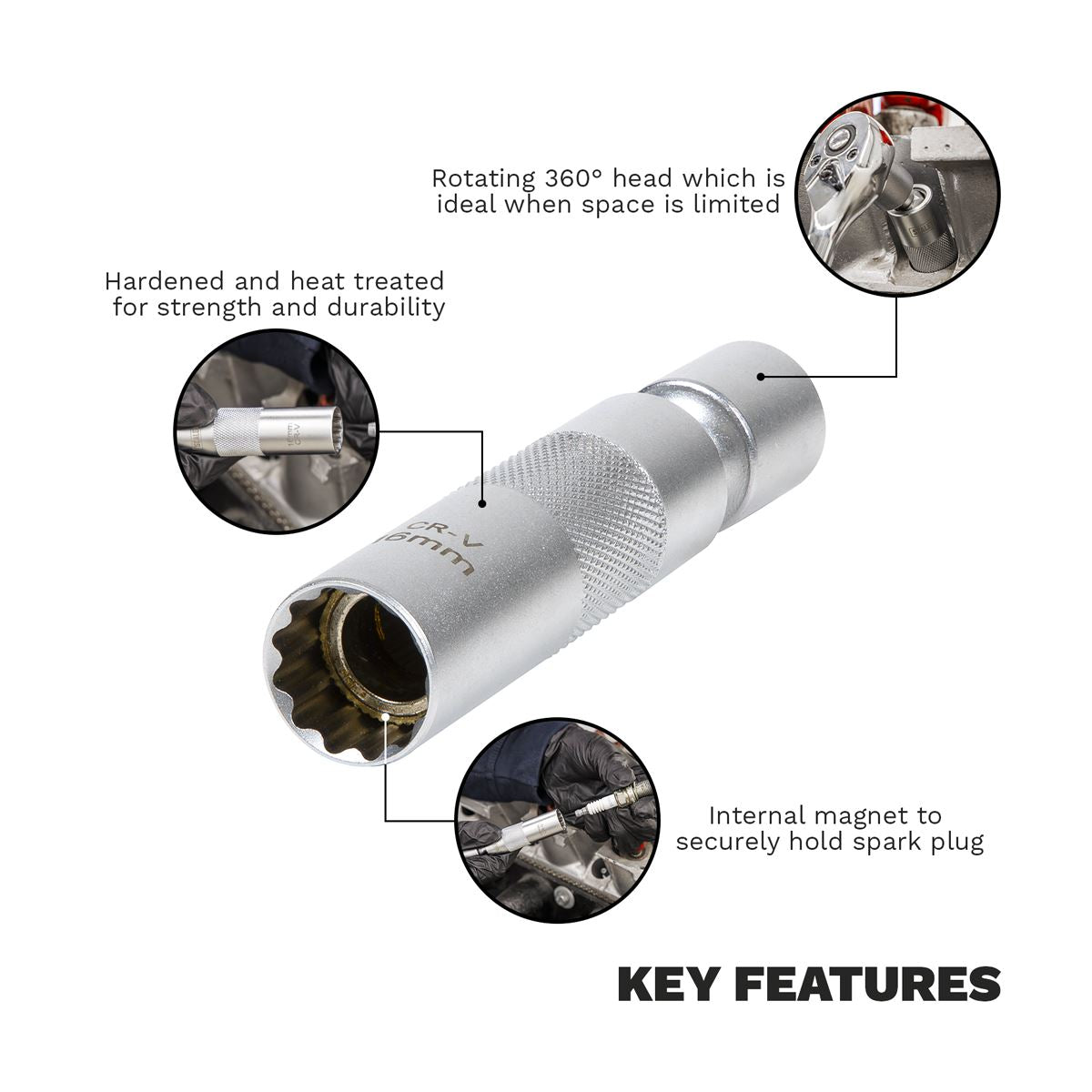 Sealey Spark Plug Socket with Universal Joint 3/8"Sq Drive 12-Point 16mm  White Rose Tools