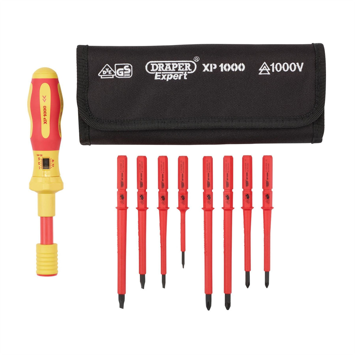 Draper XP1000 VDE Interchangeable Torque Screwdriver Set (9 Piece) 65372  White Rose Tools