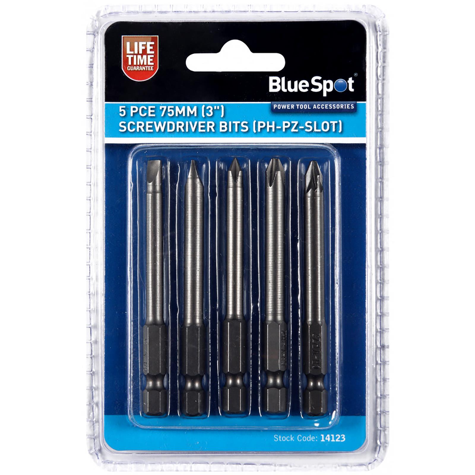 BlueSpot Screwdriver Bits (PH-PZ Slot) 75mm (3")  5 Pieces 