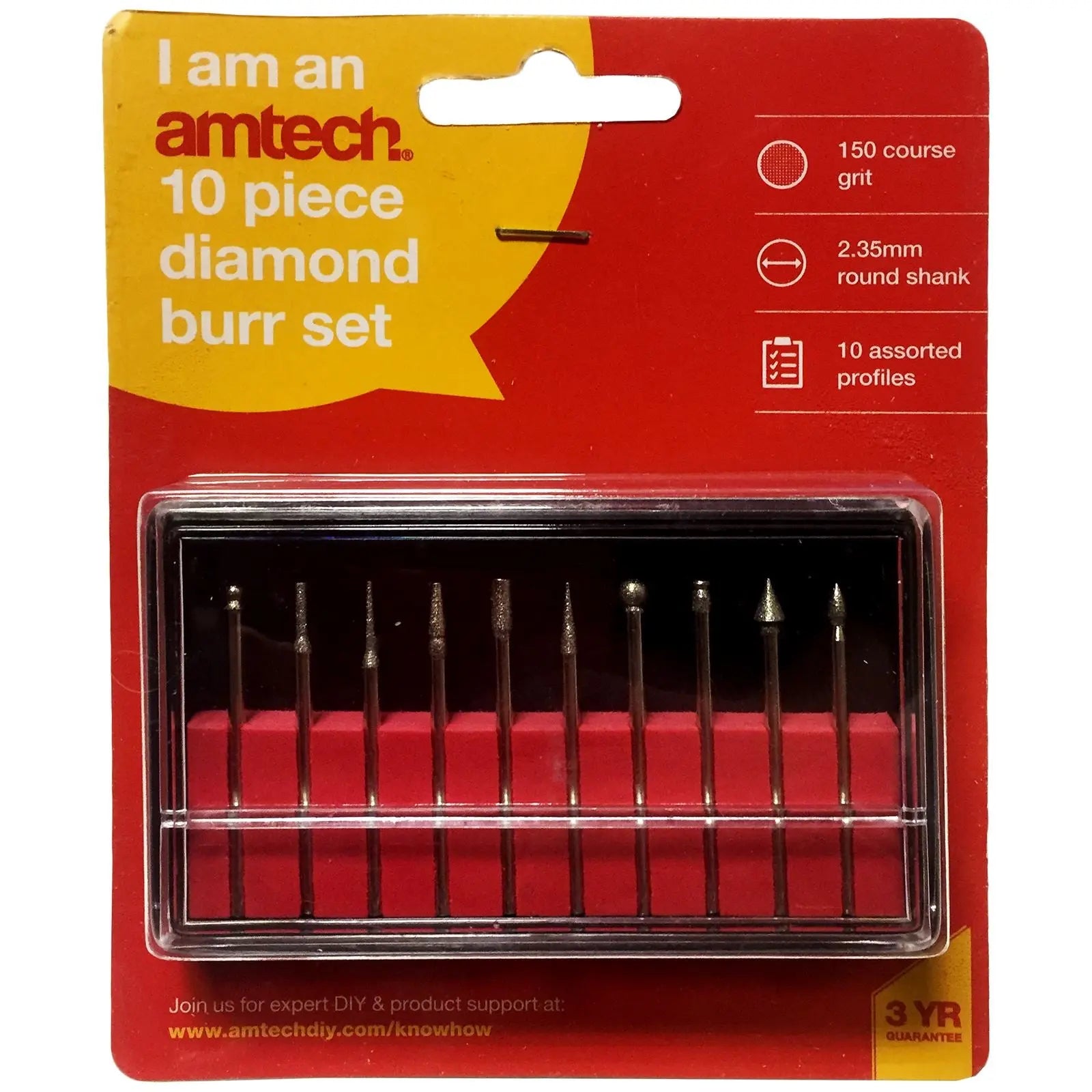 Amtech 10 Piece Diamond Rotary Burr Set - White Rose Tools