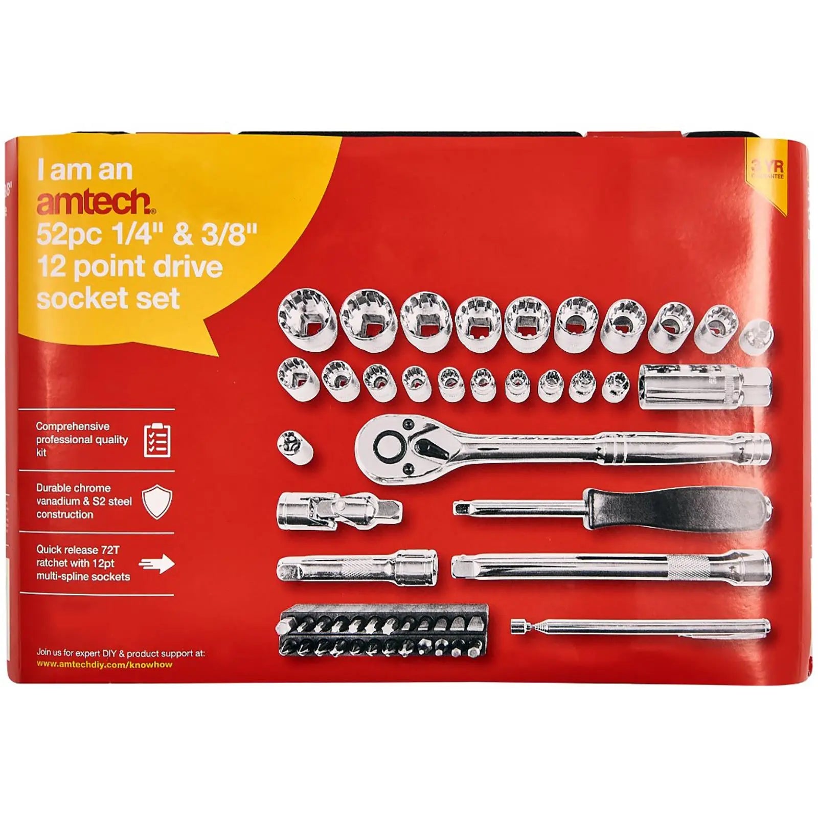 Amtech 52 Piece 1/4" and 3/8" Drive 12 Point Socket Set 