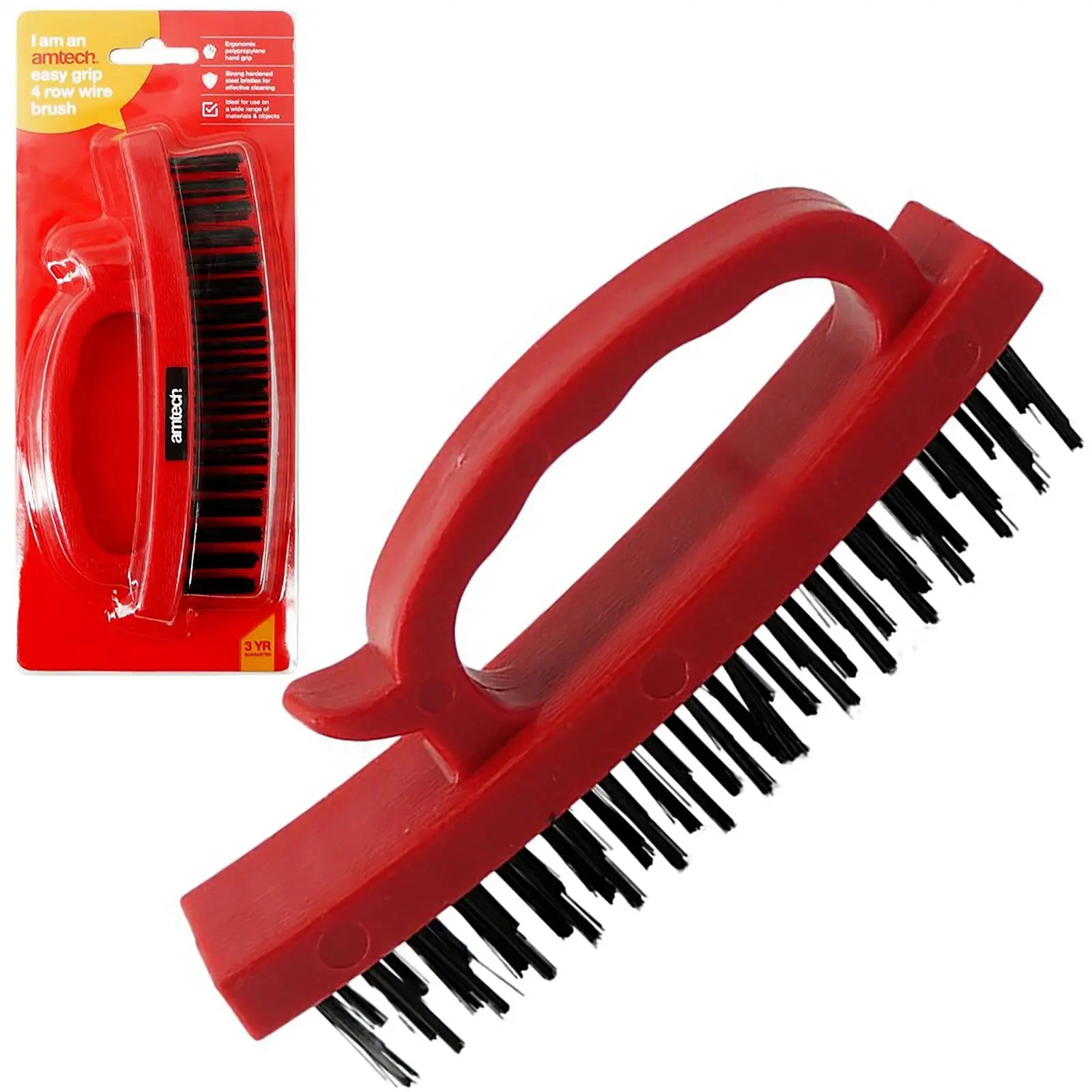 Amtech Easy Grip 4 Row Wire Brush 