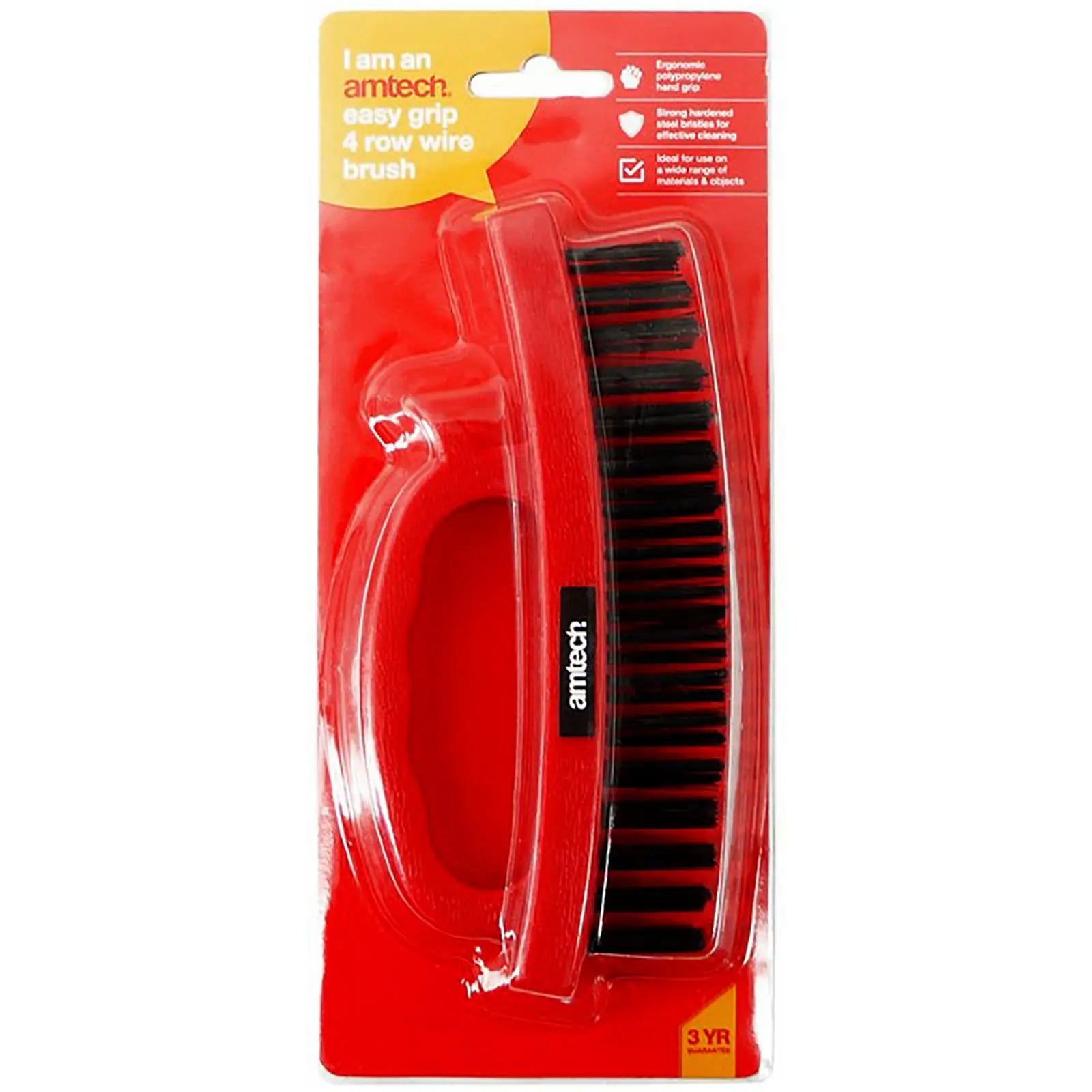 Amtech Easy Grip 4 Row Wire Brush 