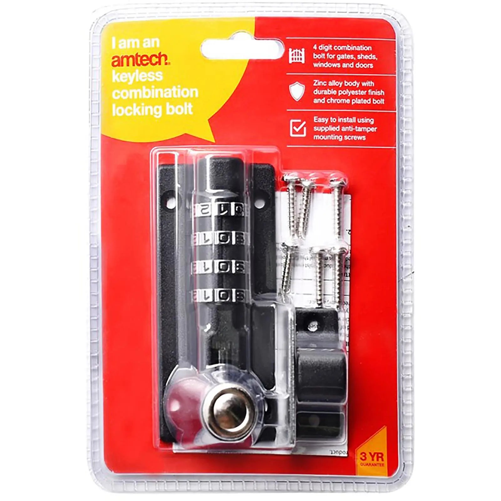 Amtech Keyless Combination Locking Bolt 4 Digit 