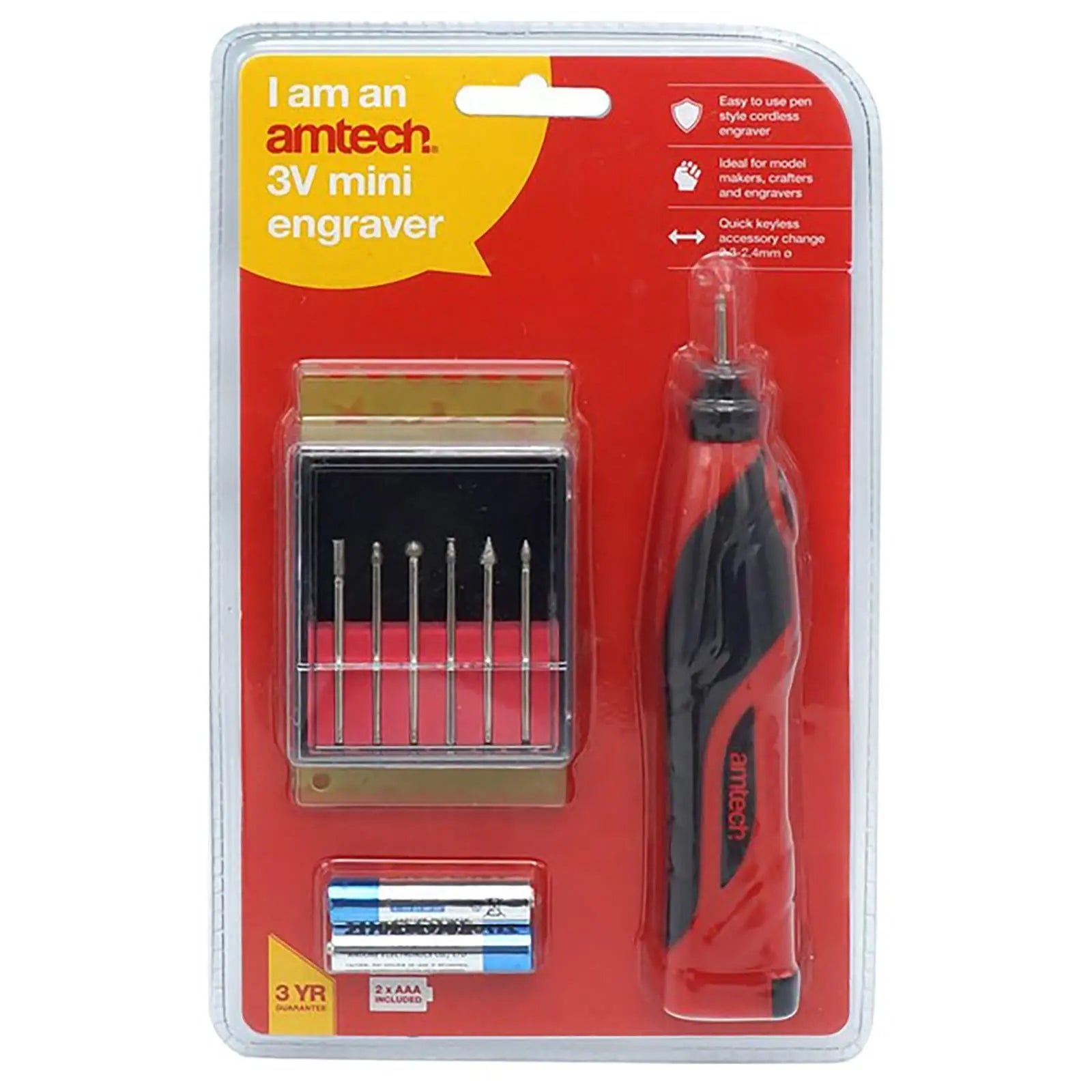 Amtech Mini Engraver Pen Style 3V with Burrs and Stencils 