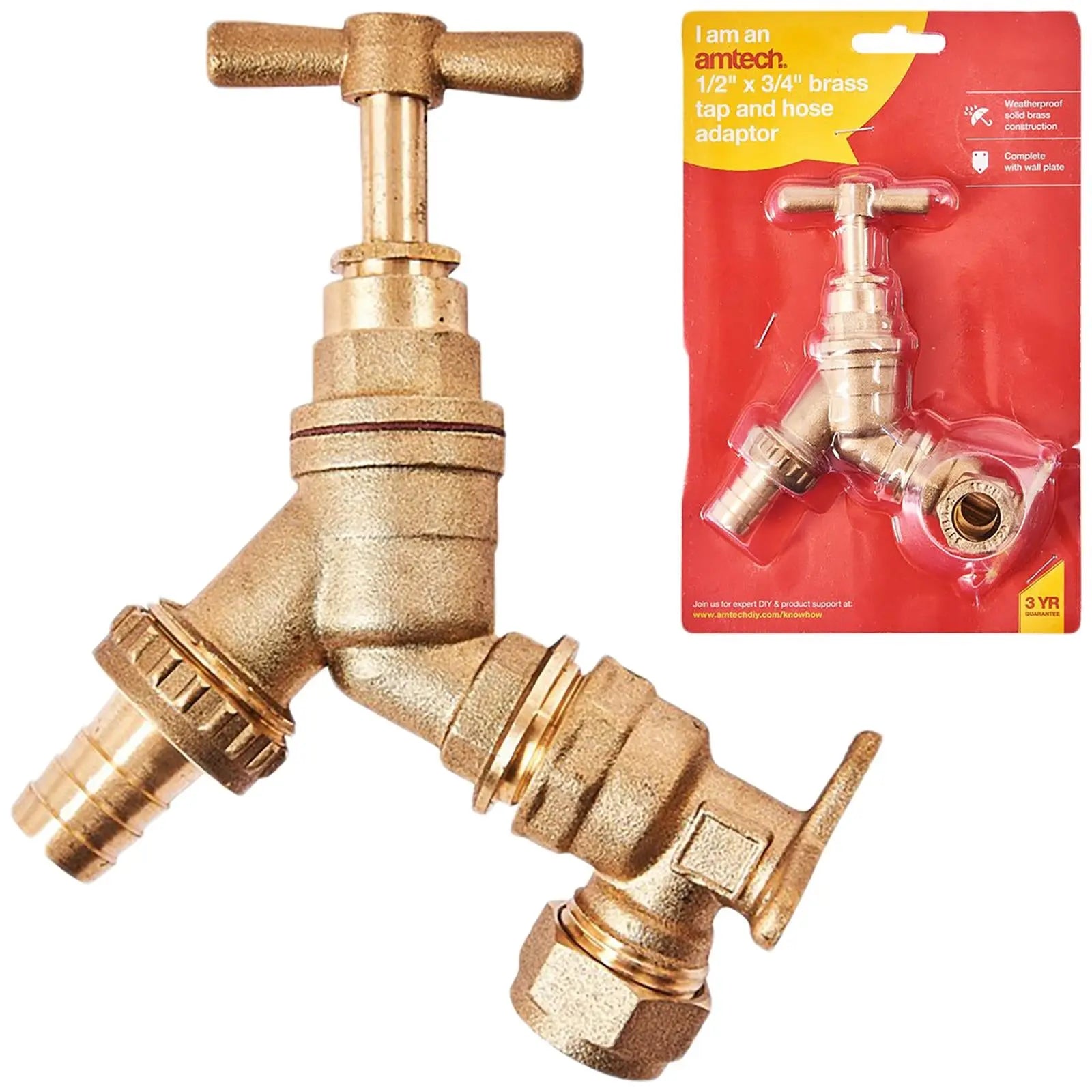 Amtech Outside Brass Tap and Hose Adaptor 1/2" x 3/4 