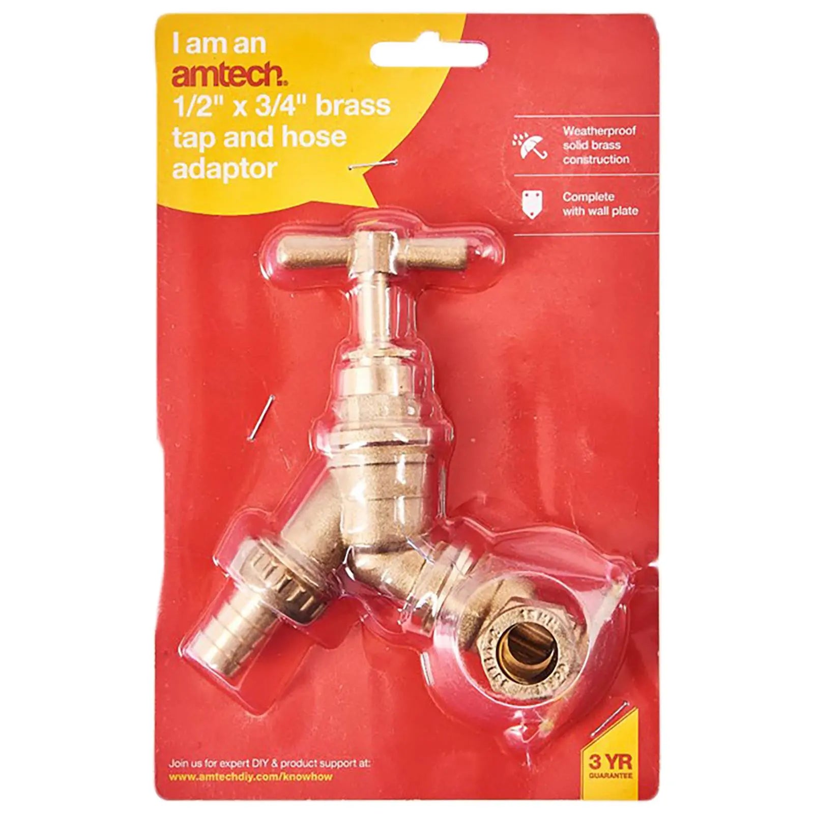Amtech Outside Brass Tap and Hose Adaptor 1/2" x 3/4 