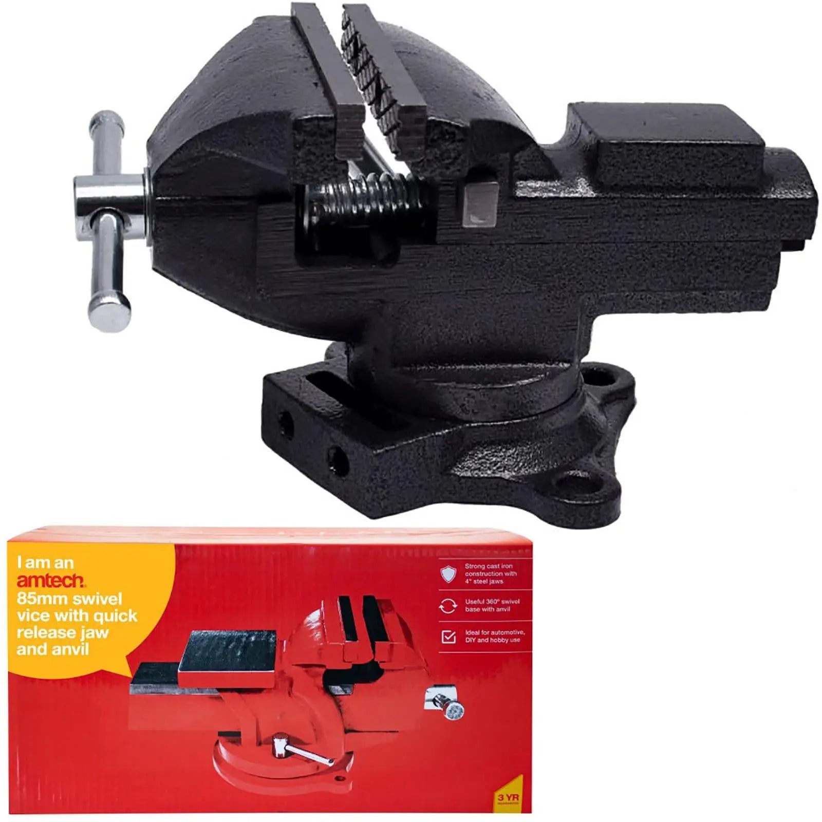 Amtech Swivel Vice With Quick Release Jaw And Anvil 85mm (3.3 ") 