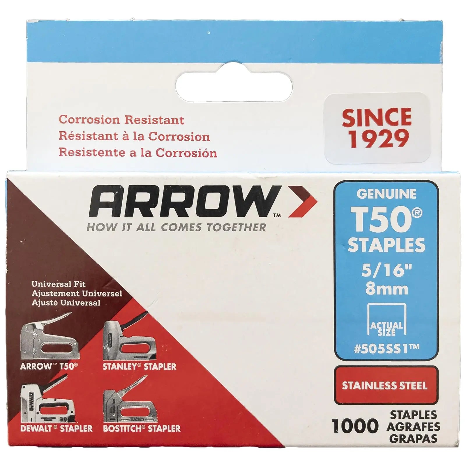 Arrow T50 Staples Stainless Steel 8mm Box of 1000 