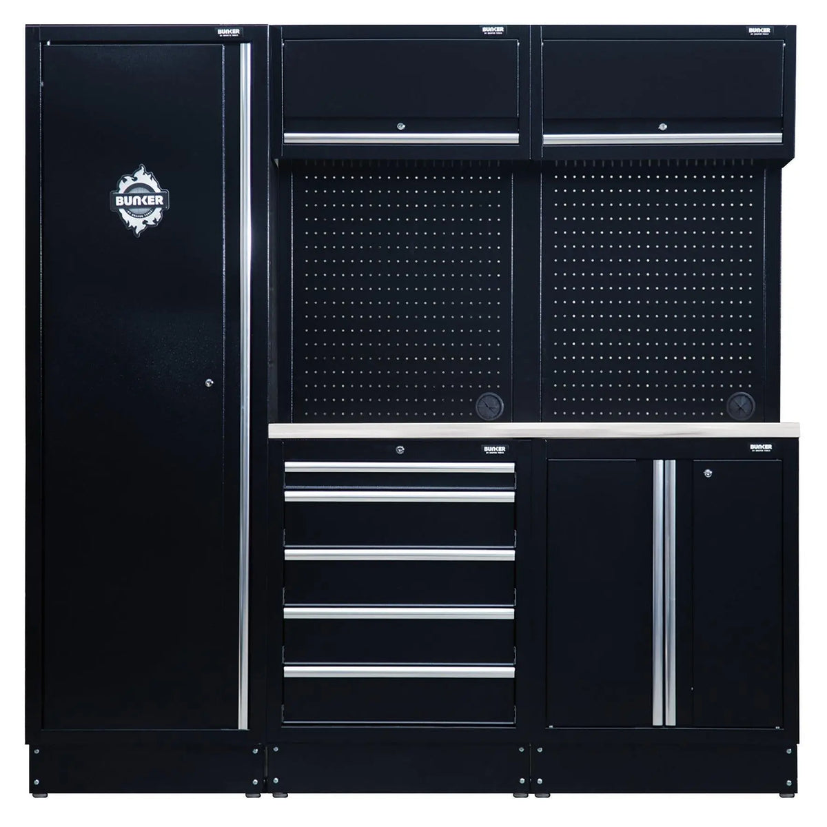 BUNKER 11 Piece Modular Storage Combo with Stainless Steel Worktop 1960mm 04503  White Rose Tools