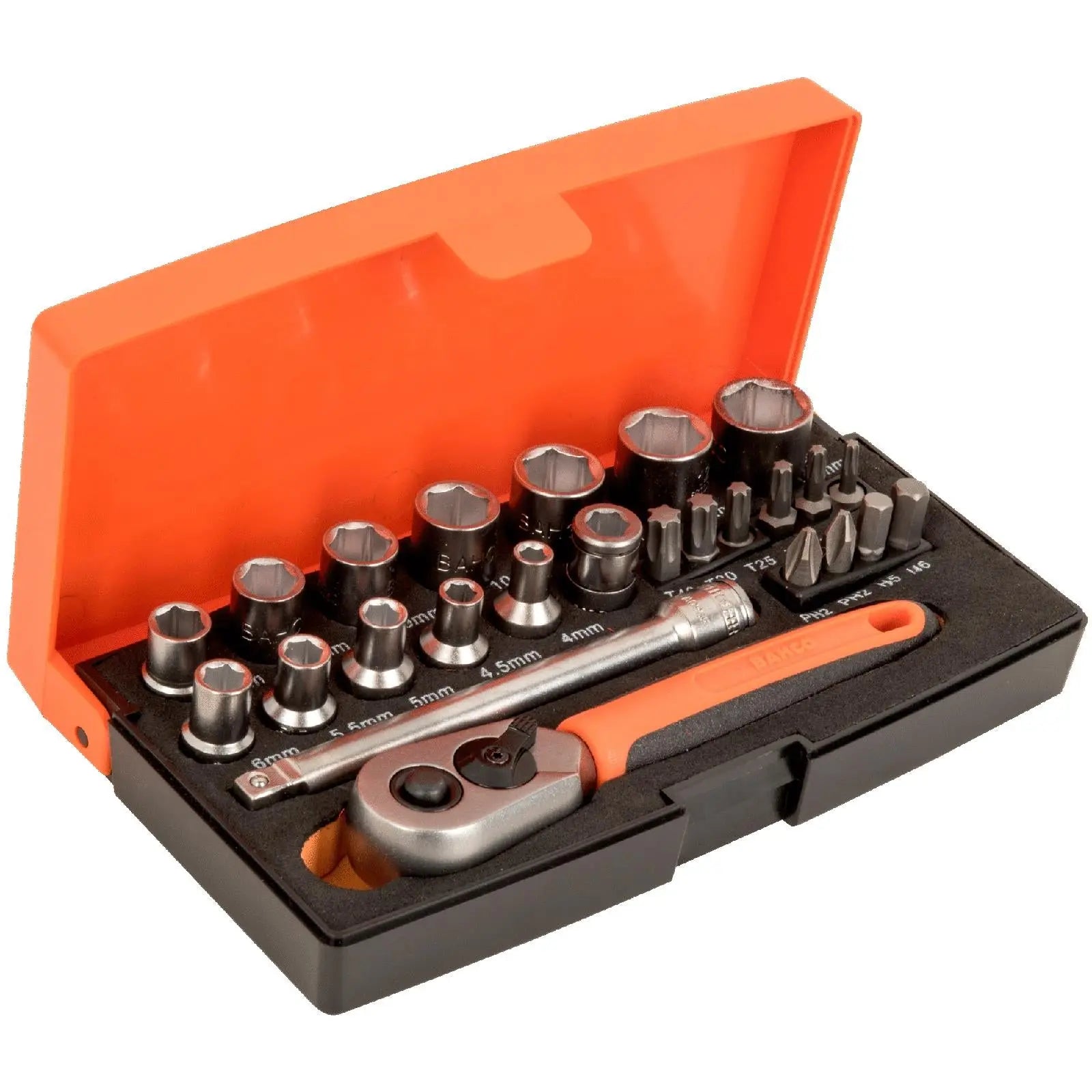 Bahco Ratchet Socket Bit Set 1/4" Phillips Hex Torx 4-13mm 25 Piece  White Rose Tools