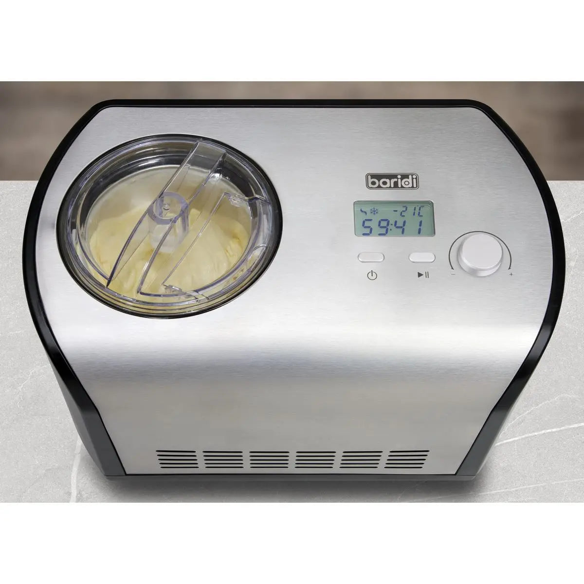 Baridi 1.2L Automatic Churning Ice Cream Machine, Fast Freeze Compressor Cooling  White Rose Tools