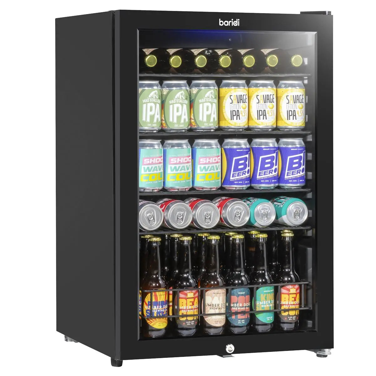 Baridi 115L Under Counter Beer, Drinks Wine Fridge, Lock, LED Light