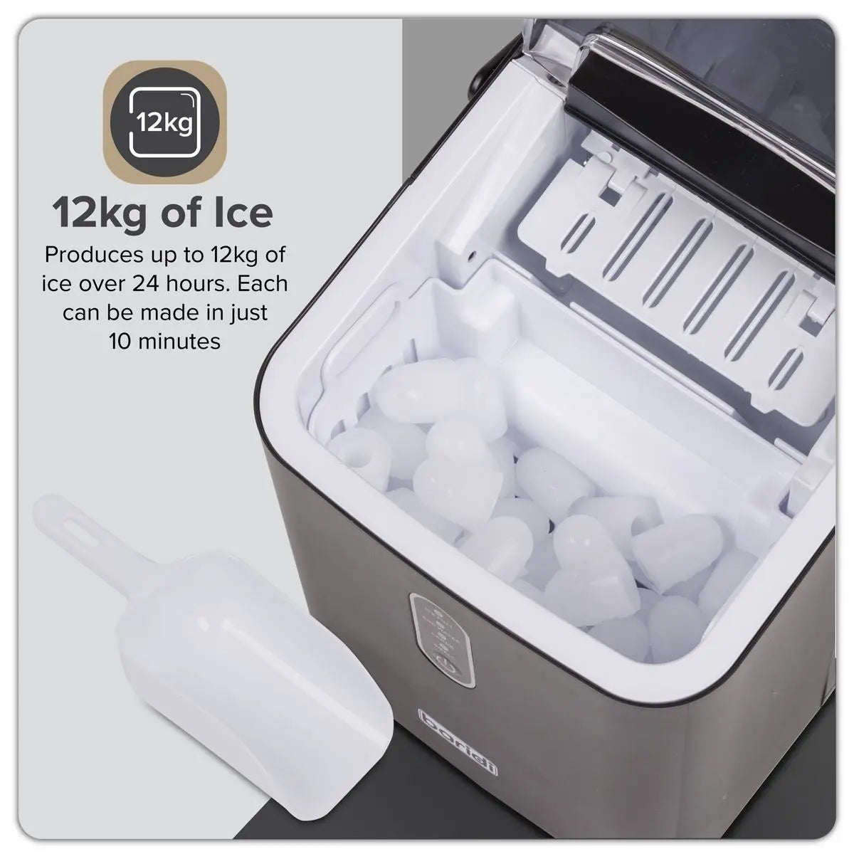 Baridi 12kg in 24hr Ice Cube Maker with LED Display & 10 Minute Freeze - DH52  White Rose Tools