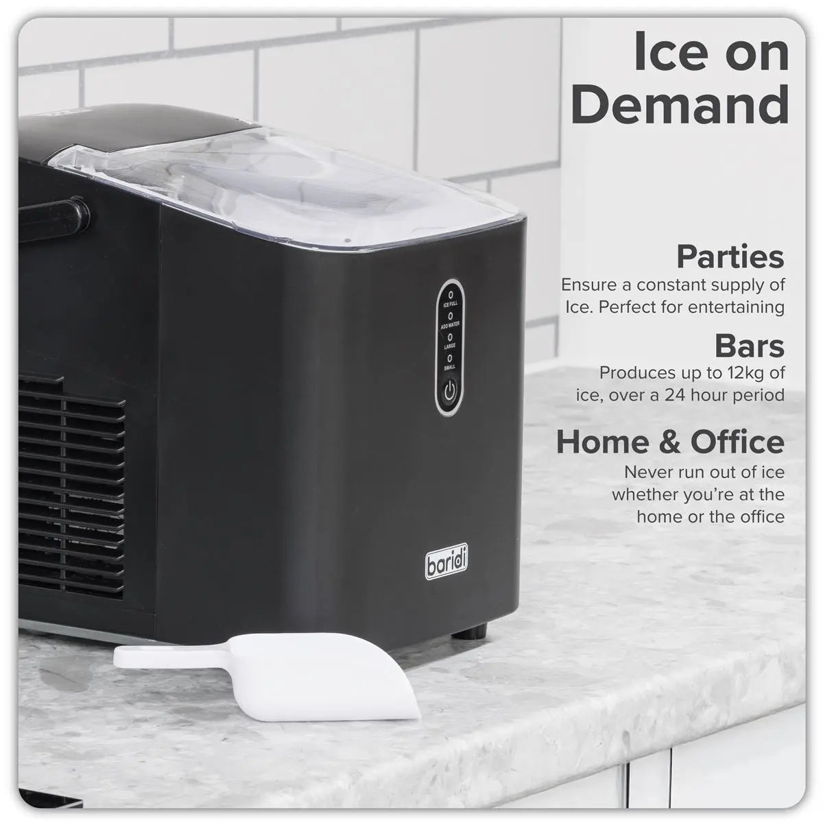 Baridi 12kg in 24hr Ice Cube Maker with LED Display & 10 Minute Freeze - DH52  White Rose Tools