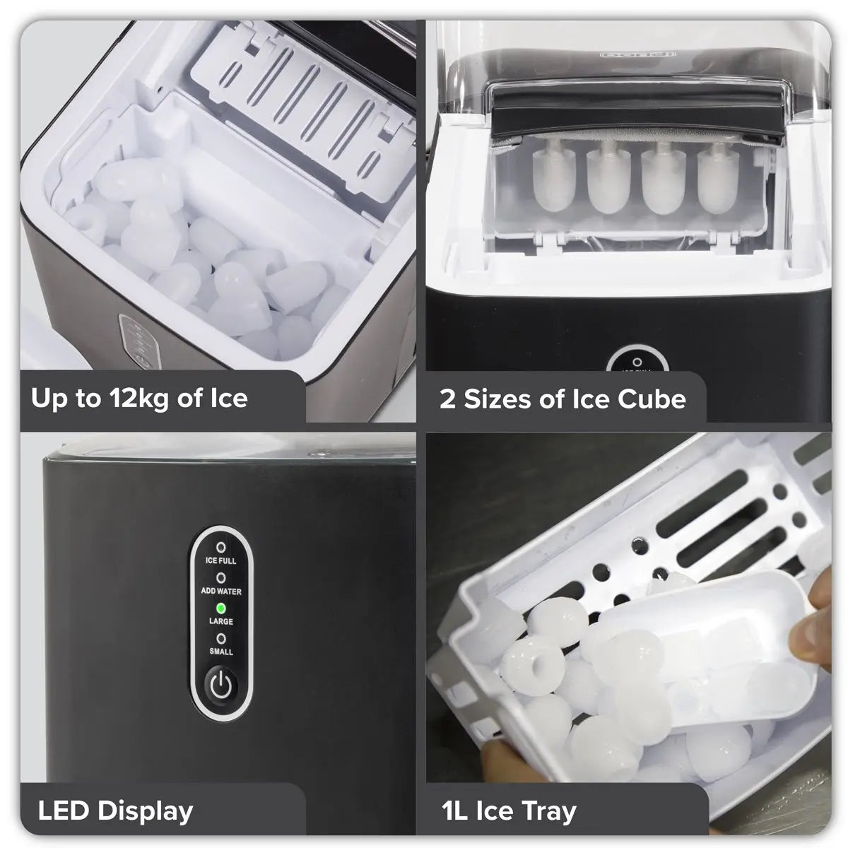 Baridi 12kg in 24hr Ice Cube Maker with LED Display & 10 Minute Freeze - DH52  White Rose Tools