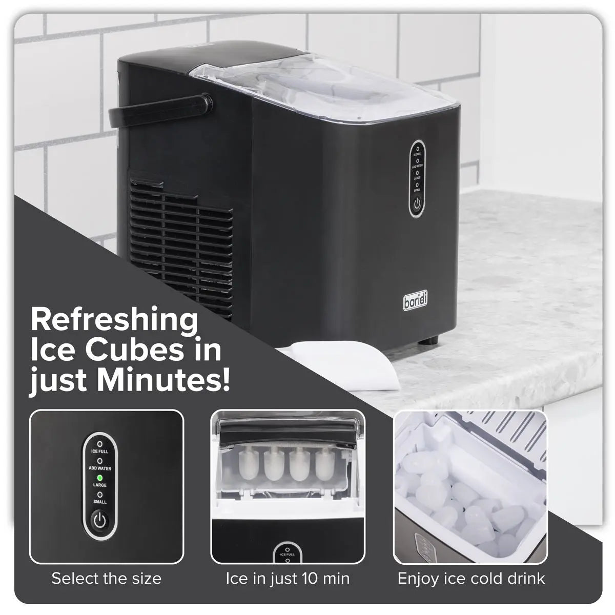 Baridi 12kg in 24hr Ice Cube Maker with LED Display & 10 Minute Freeze - DH52  White Rose Tools