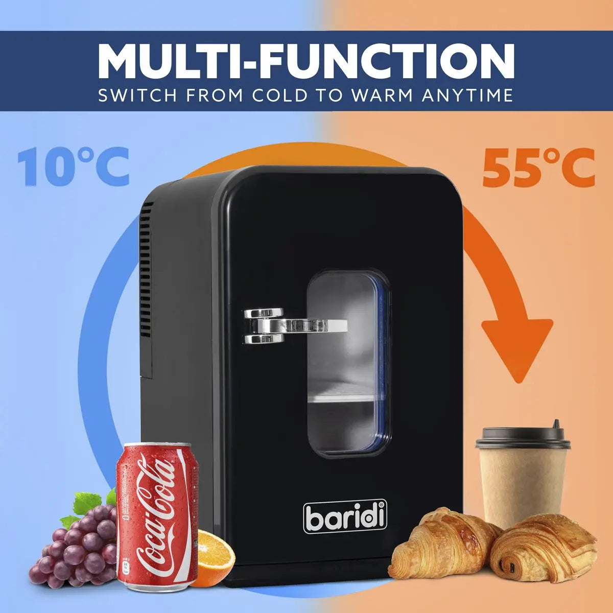 Baridi 15L Mini Fridge Cooler & Warmer, 12V/230V, Perfect for Car, Bedroom, Camping, Makeup, Black - DH95  White Rose Tools