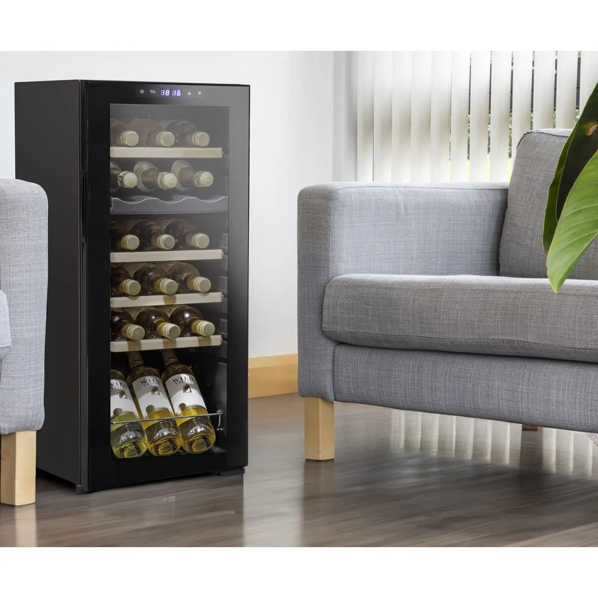 Baridi 18 Bottle Dual Zone Wine Cooler, Fridge with Digital Touchscreen Controls, Wooden Shelves & LED Light, Black  White Rose Tools