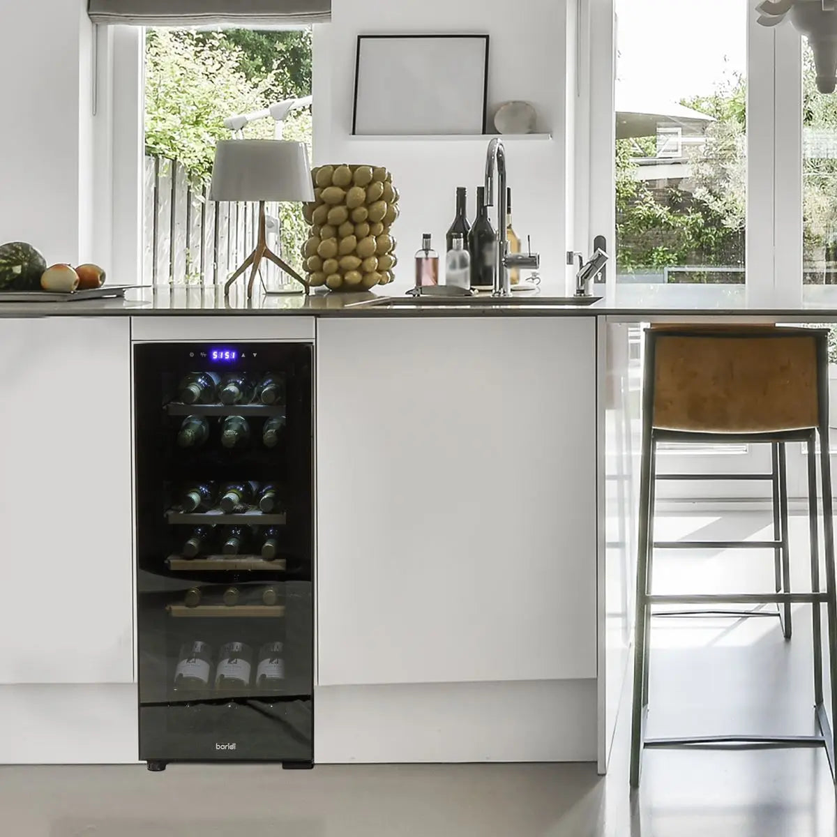 Baridi 18 Bottle Dual Zone Wine Cooler, Fridge with Digital Touchscreen Controls, Wooden Shelves & LED Light, Black  White Rose Tools