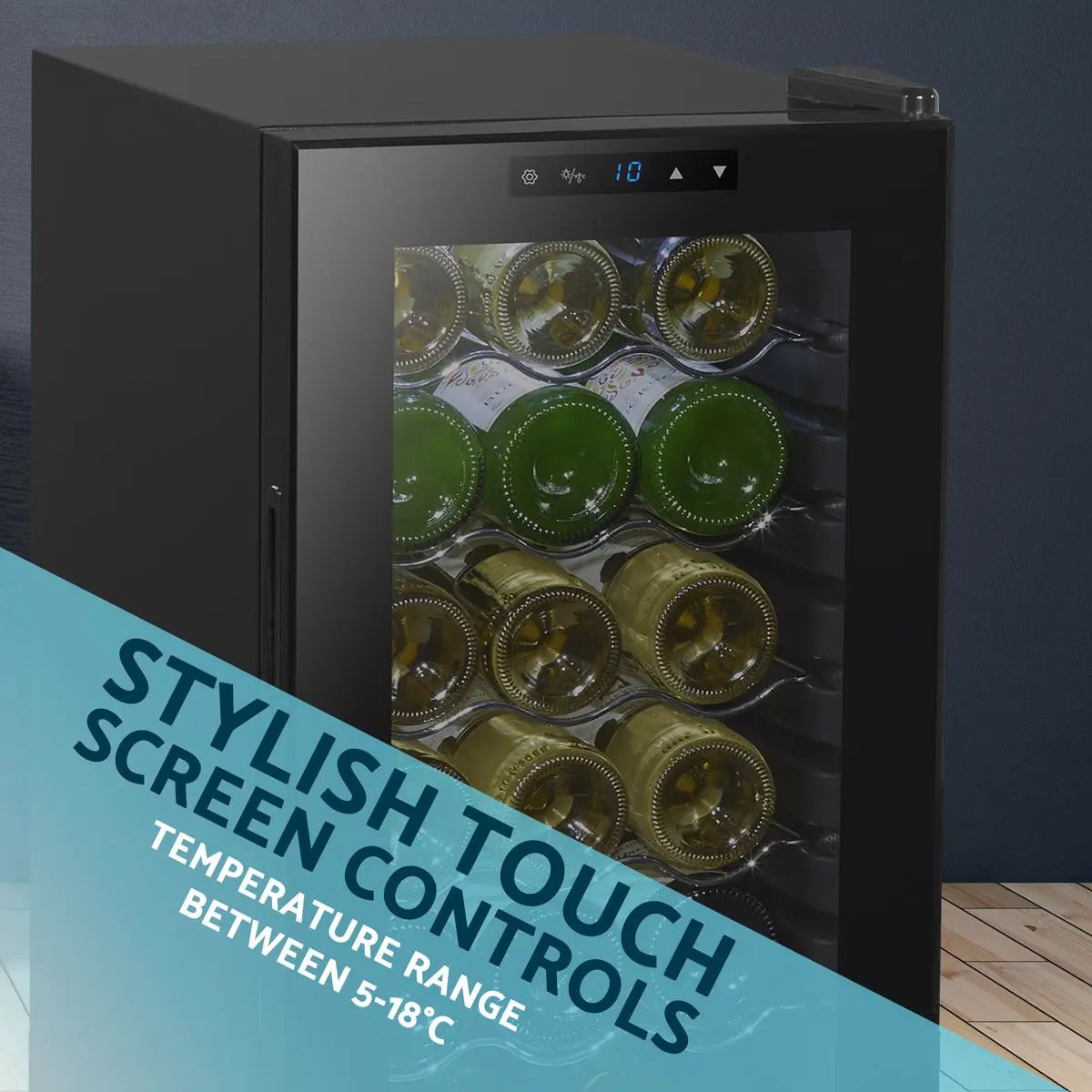 Baridi 18 Bottle Wine Fridge with Digital Touchscreen Controls & LED Light, Black  White Rose Tools