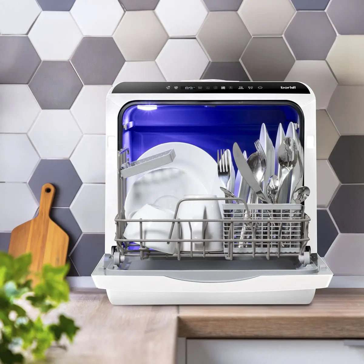 Baridi 2-4 Place Settings Mini Portable Tabletop Dishwasher, 5 Wash Functions  White Rose Tools
